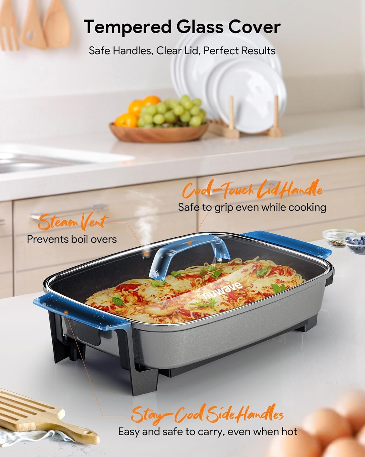 7L家庭数字电动平底锅 留学生公寓一锅炒家常菜 玻璃盖精准100-425°F温控无PFAS不粘便携热板