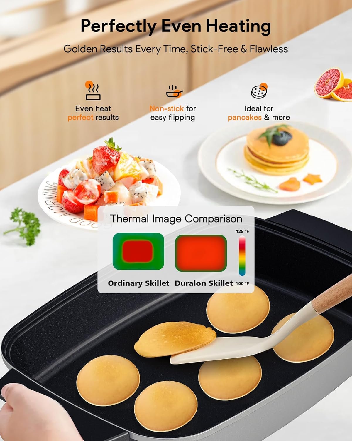 7L家庭数字电动平底锅 留学生公寓一锅炒家常菜 玻璃盖精准100-425°F温控无PFAS不粘便携热板
