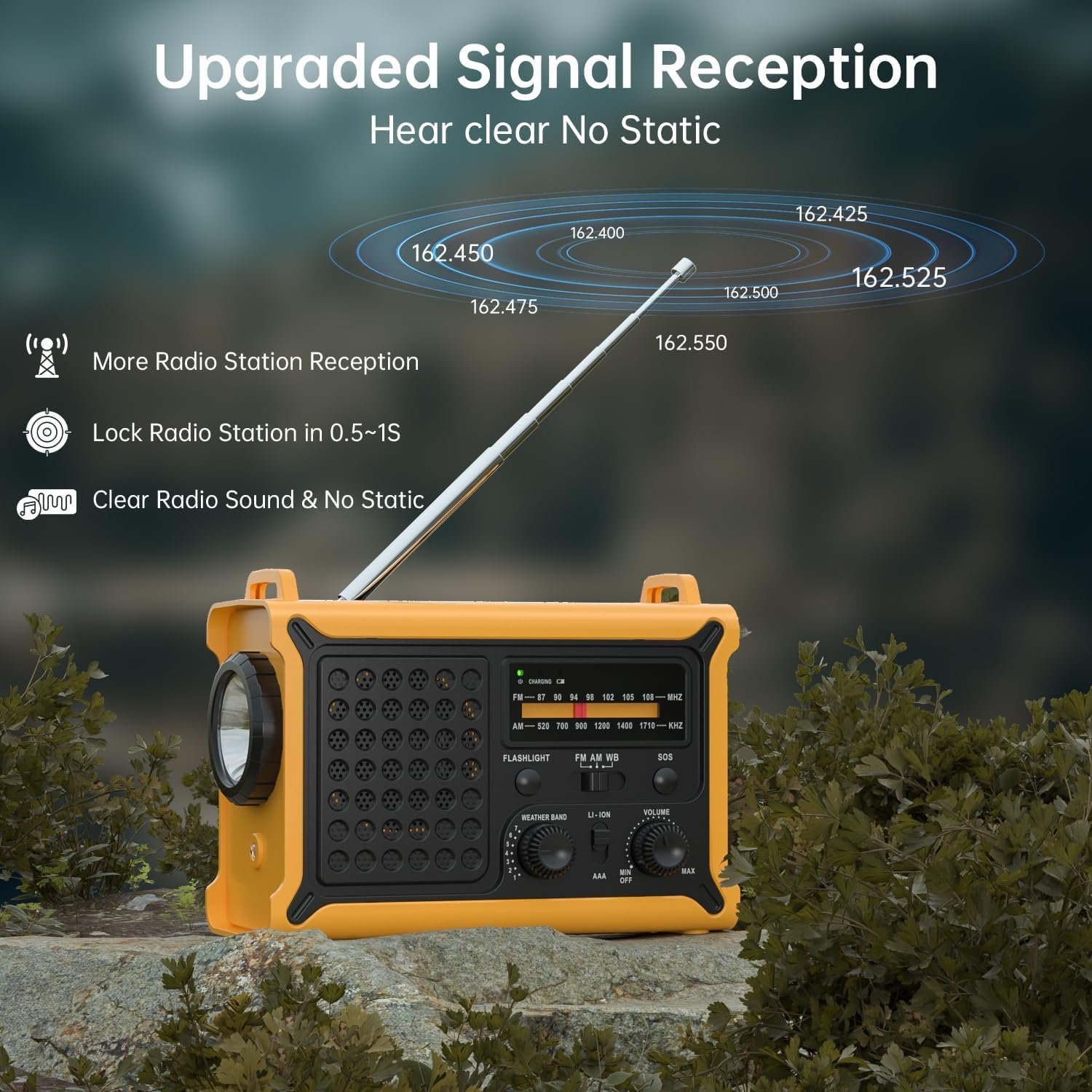 12000mAh/44400mWh AM/FM紧急便携收音机 太阳能手摇充电手电筒SOS警报灯 留学生海外暴雨停电手摇听天气保通信