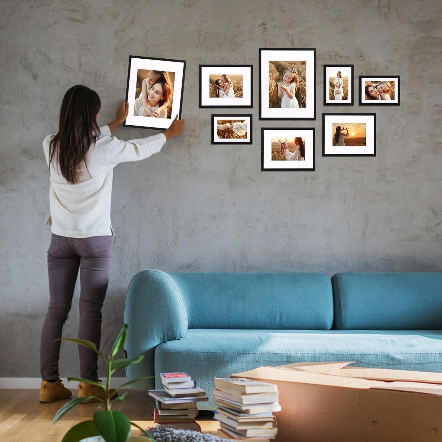 14件黑色带垫相框套装 多尺寸照片墙留学生宿舍墙面拼贴 2个11x14+6个8x10+6个5x7 瞬间温暖海外小窝