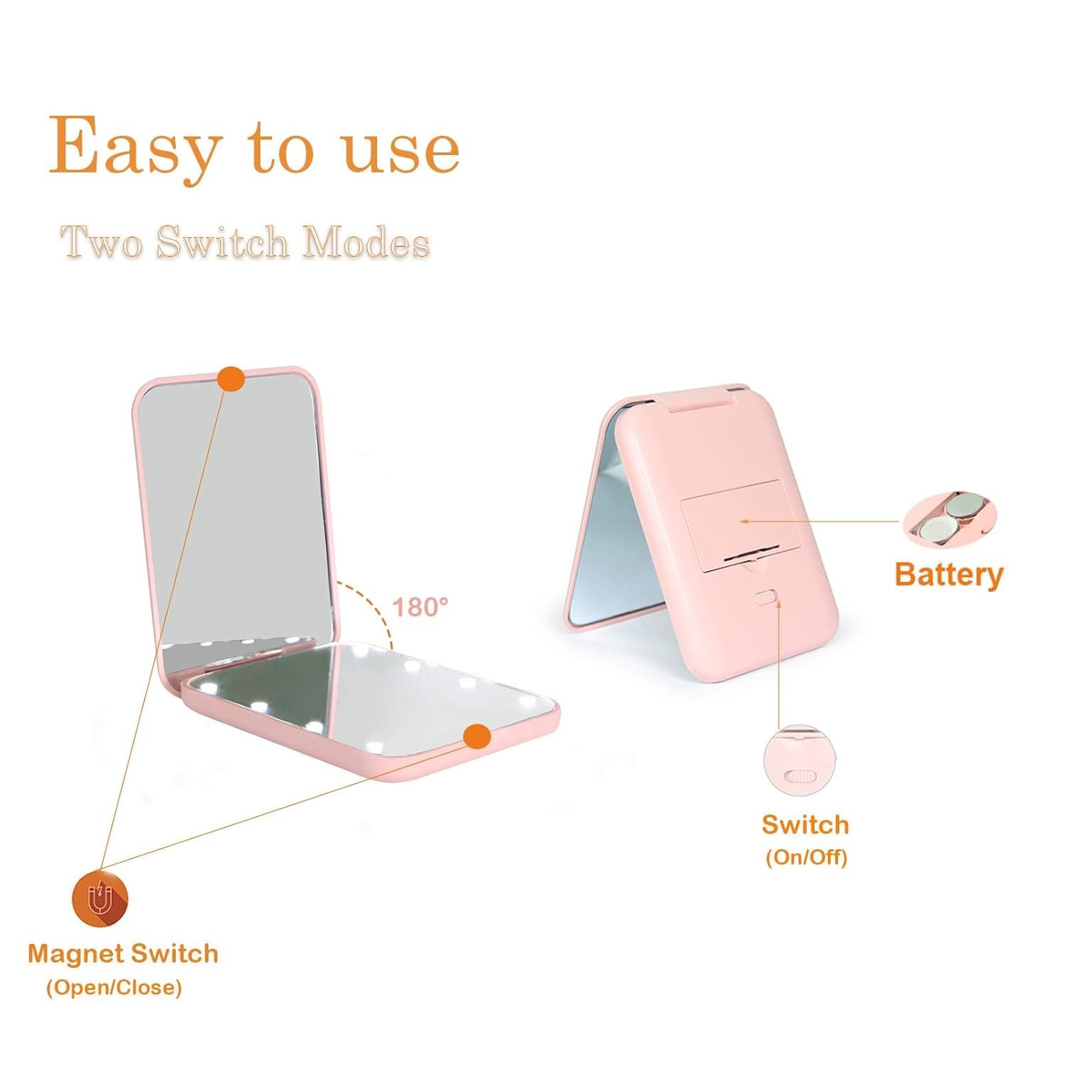 留学生宿舍旅行快速补妆镜 1X/3X双面放大LED折叠便携化妆镜 粉色手持包内光镜 留学生宿舍旅行快速补妆镜 1X/3X双面放大LED折叠便携化妆镜 粉色手持包内光镜