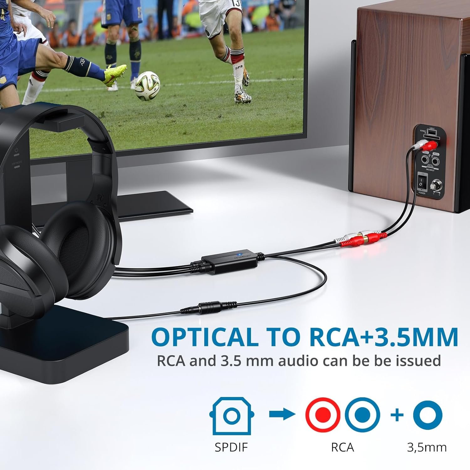 192kHz DAC数字转模拟音频转换器 SPDIF光纤转RCA+3.5mm适配器 24Bit高保真 - 留学生宿舍周末追家乡剧集升级沉浸音效瞬间