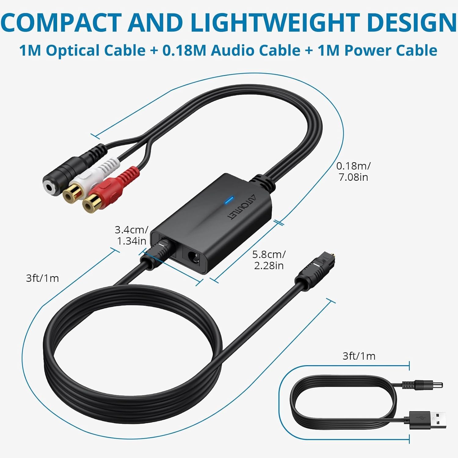 192kHz DAC数字转模拟音频转换器 SPDIF光纤转RCA+3.5mm适配器 24Bit高保真 - 留学生宿舍周末追家乡剧集升级沉浸音效瞬间