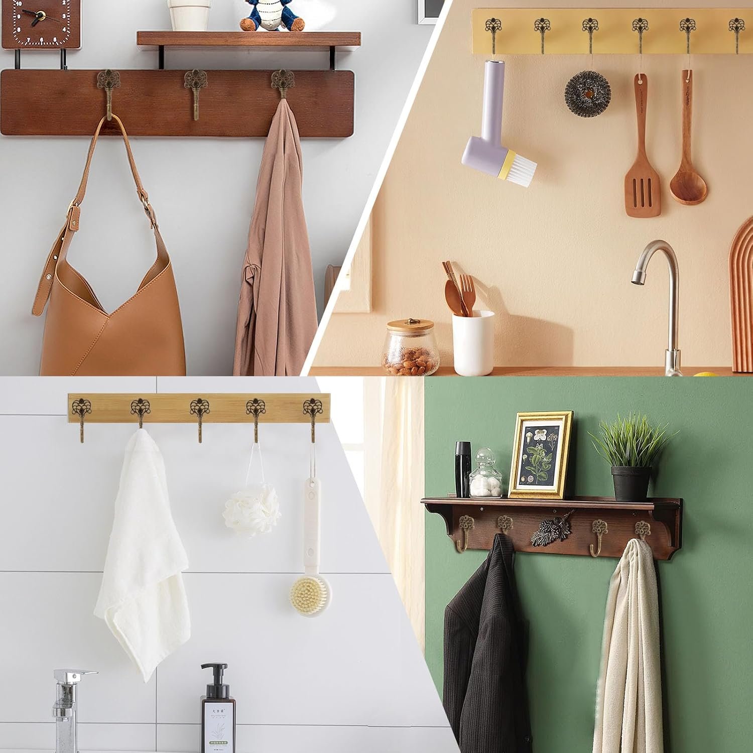 10件复古青铜金属墙钩 留学生宿舍淋浴后挂毛巾外套 波西米亚风格墙面省空间装饰带螺丝