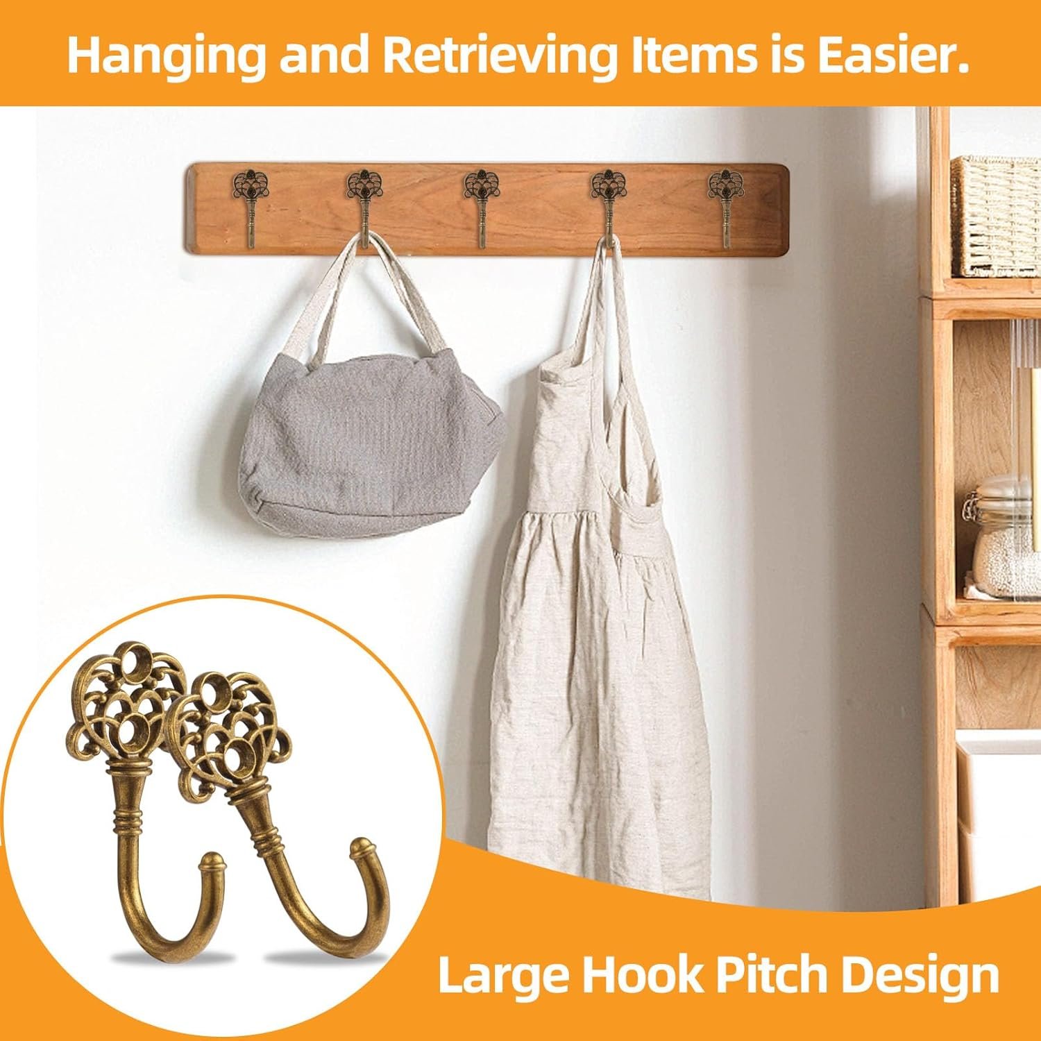 10件复古青铜金属墙钩 留学生宿舍淋浴后挂毛巾外套 波西米亚风格墙面省空间装饰带螺丝