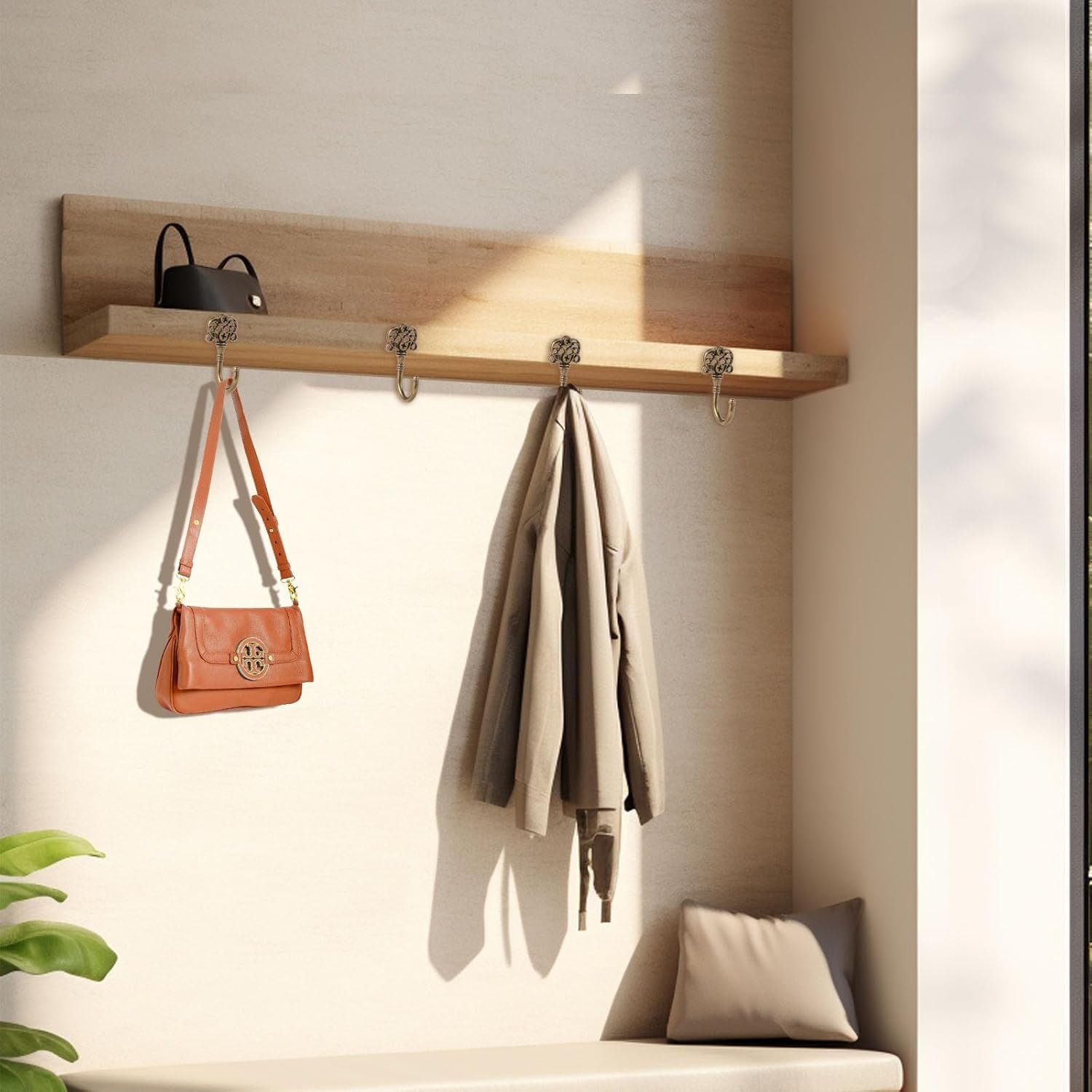 10件复古青铜金属墙钩 留学生宿舍淋浴后挂毛巾外套 波西米亚风格墙面省空间装饰带螺丝