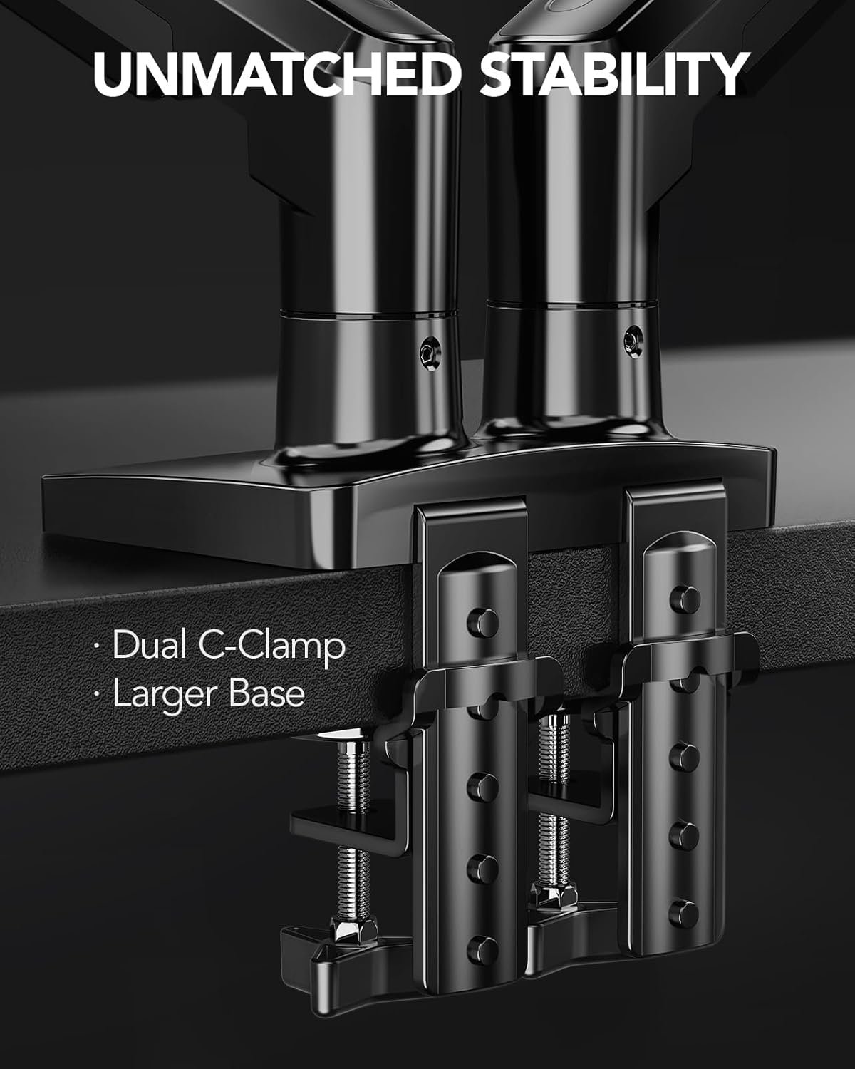 双显示器支架 留学生宿舍小桌瞬间变双屏学习站 13-32英寸全调节桌架 VESA75x75/100x100 C夹&穿孔安装 每臂承重2-9kg