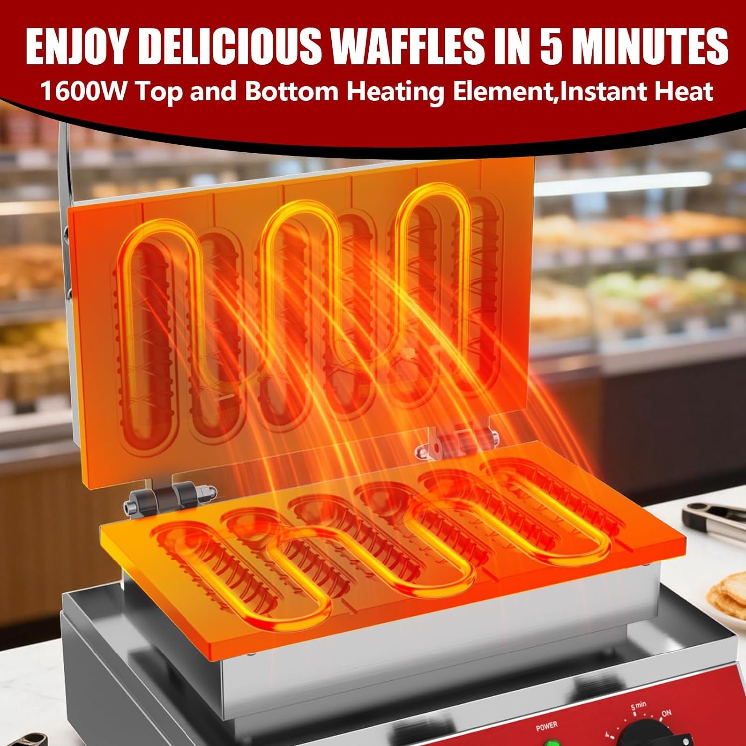 6格非粘玉米热狗华夫饼棒机 留学生宿舍5分钟速做街头小吃分享室友 140-480℉温控定时 120V/1600W