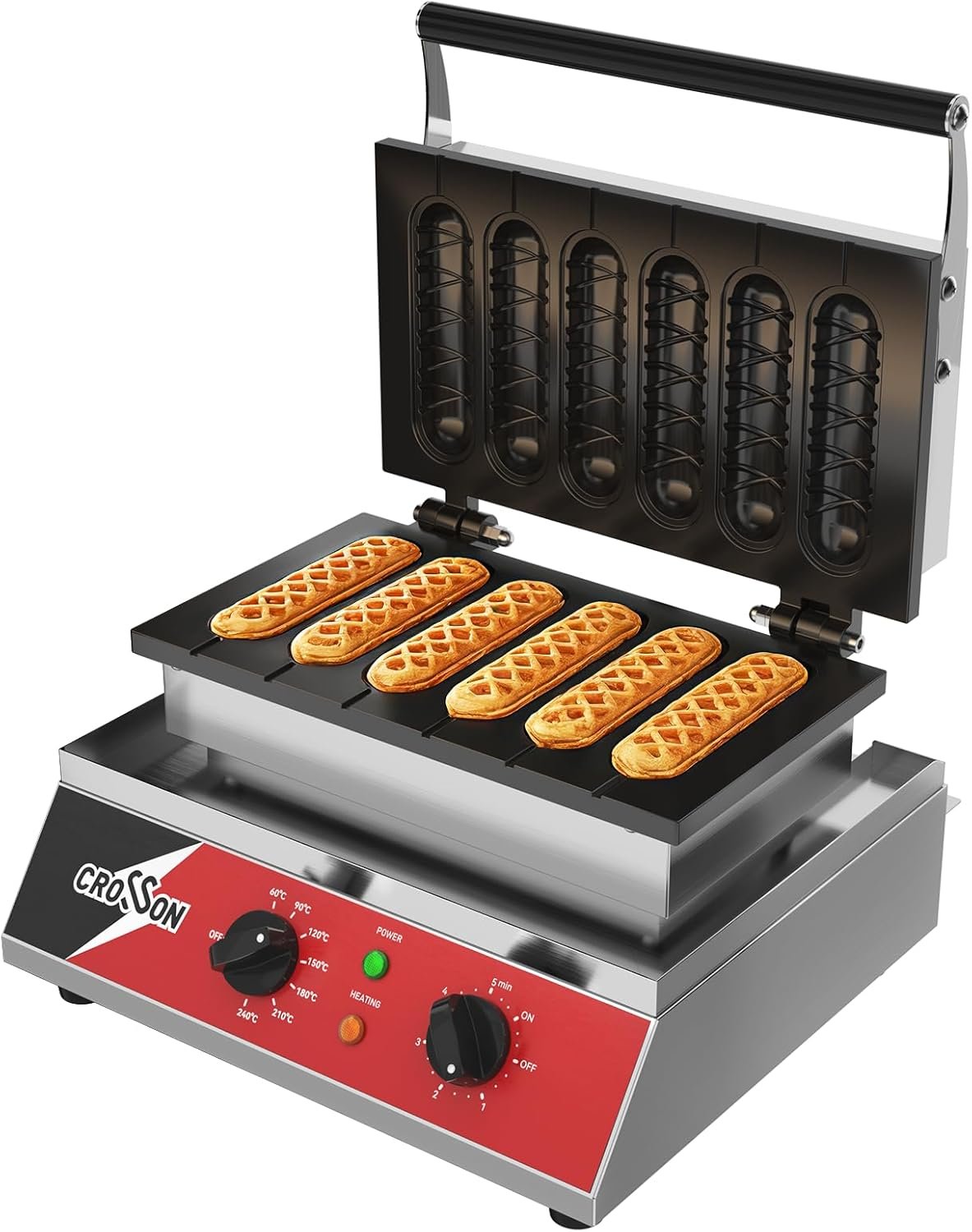 6格非粘玉米热狗华夫饼棒机 留学生宿舍5分钟速做街头小吃分享室友 140-480℉温控定时 120V/1600W