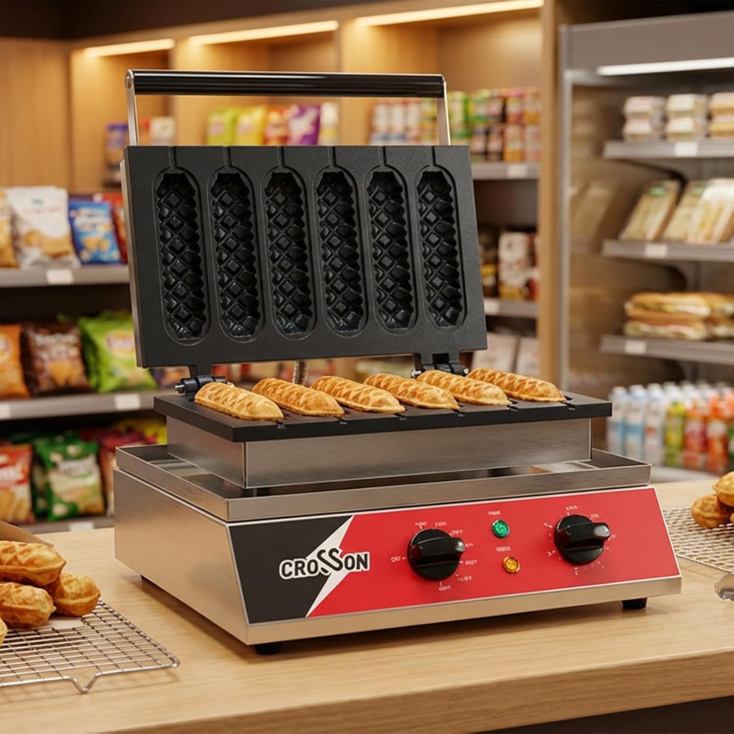 6格非粘玉米热狗华夫饼棒机 留学生宿舍5分钟速做街头小吃分享室友 140-480℉温控定时 120V/1600W