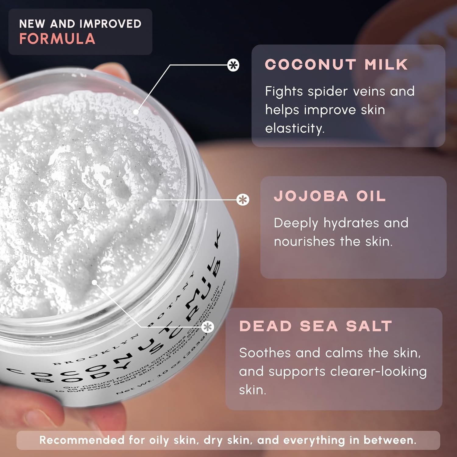 椰奶身体磨砂膏 - 留学生海外宿舍冬日淋浴后深层保湿去角质，告别干燥妊娠纹细纹皱纹，男女通用10盎司