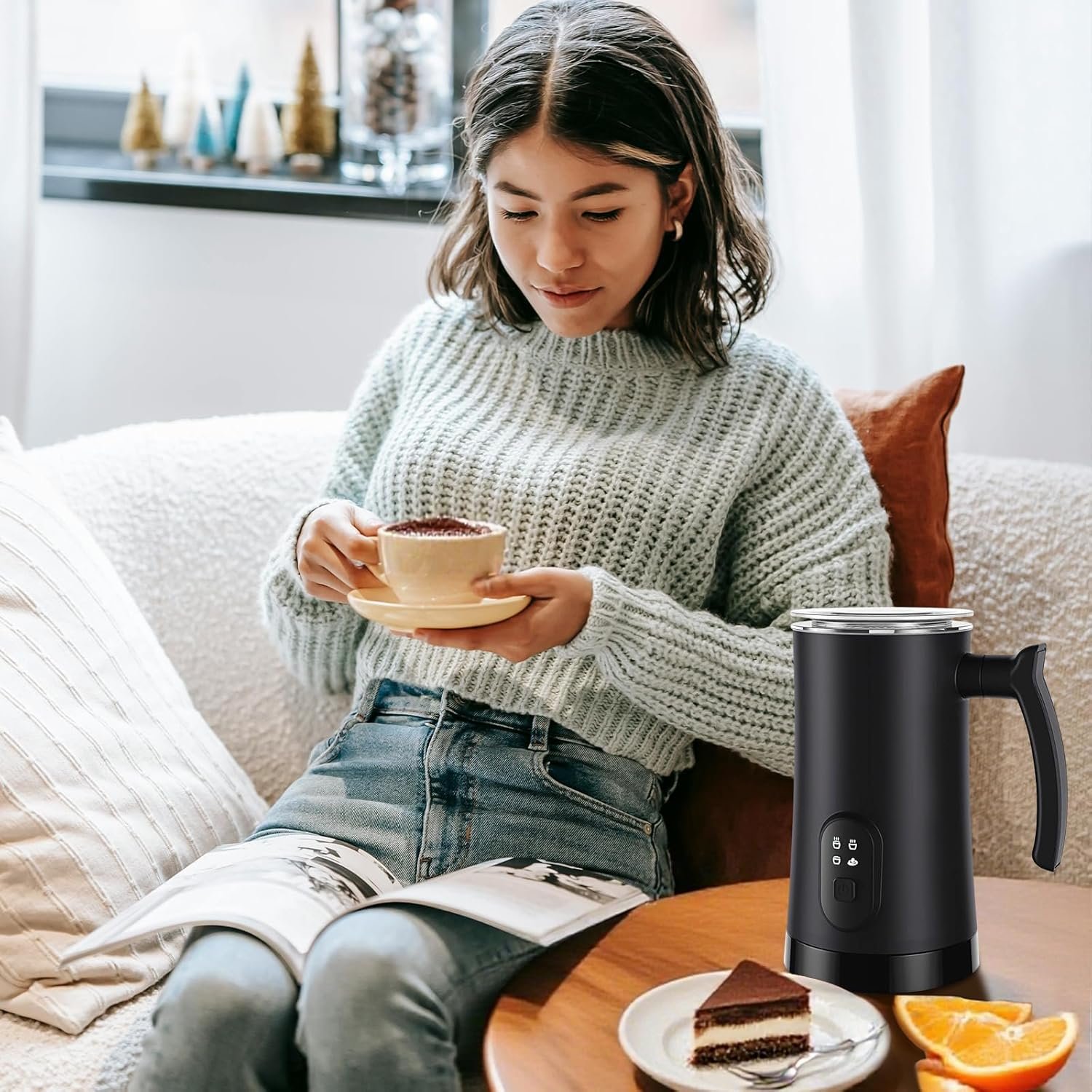 留学生宿舍一键咖啡馆奶泡，4合1电动奶蒸器350ml自动温冷泡沫温度控制拿铁卡布奇诺