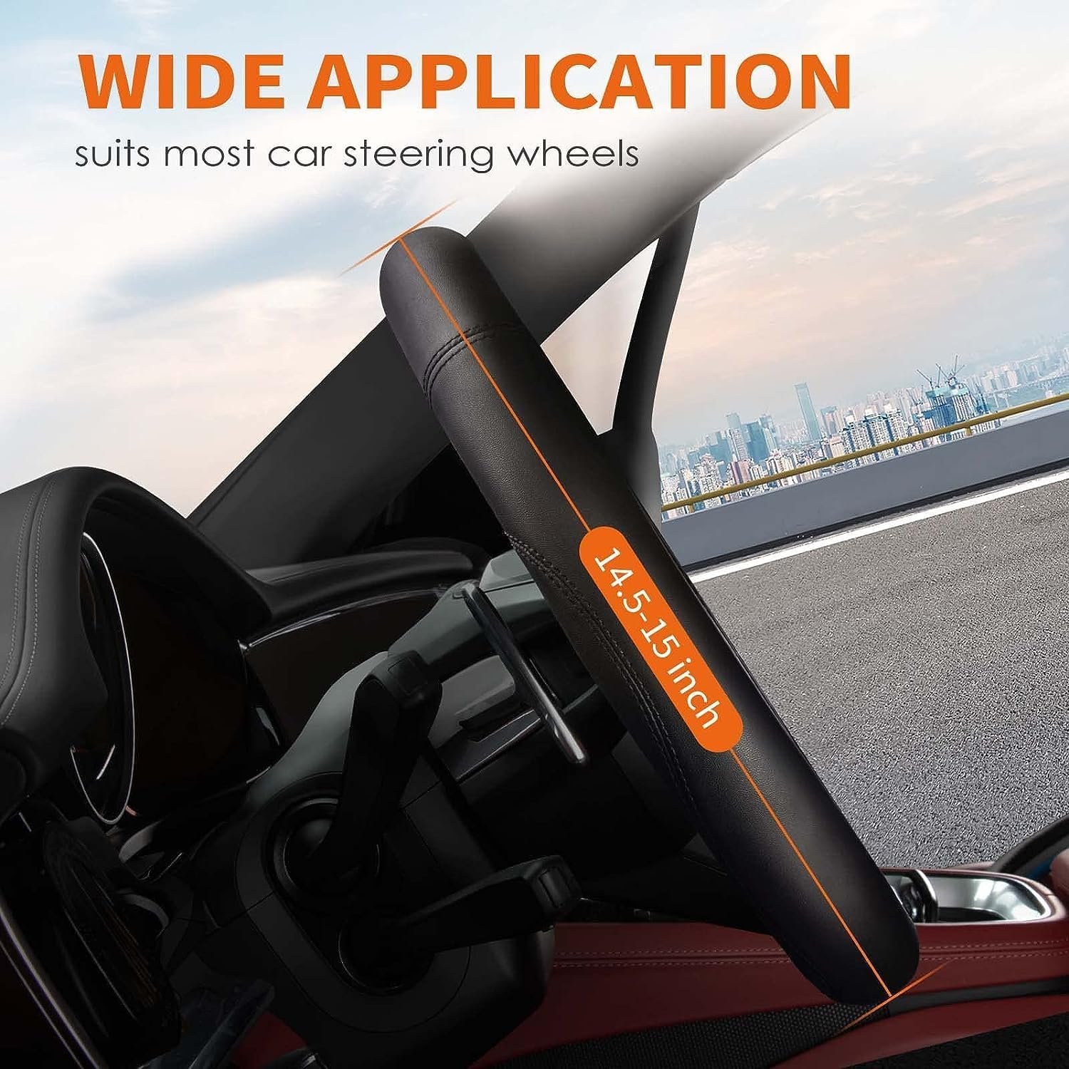汽车方向盘皮革保护套 - 留学生异国自驾长途防滑握持稳 省心护手14.5-15英寸黑色 汽车方向盘皮革保护套 - 留学生异国自驾长途防滑握持稳 省心护手14.5-15英寸黑色