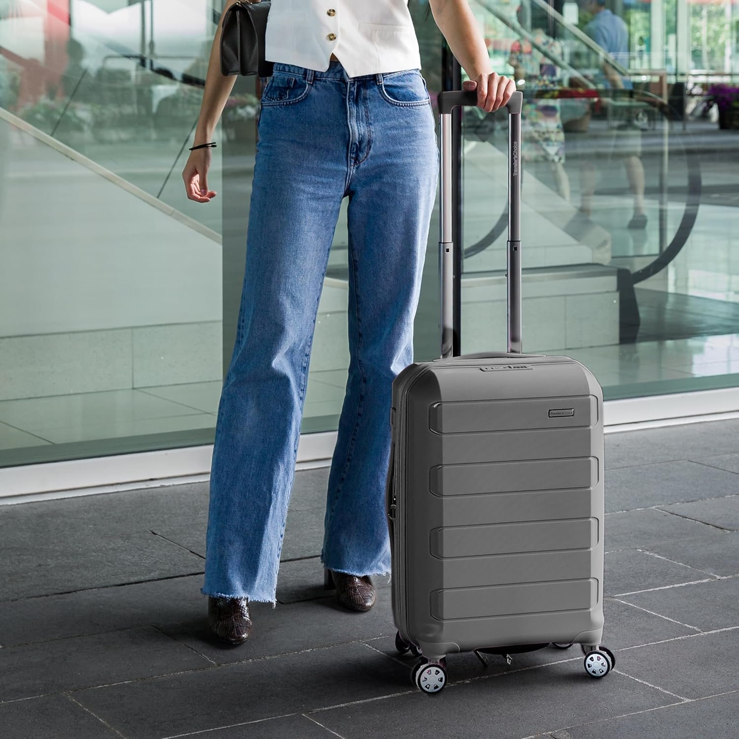坚固硬壳可扩展万向轮行李箱 灰色 26英寸中号 - 留学生打包归家行李 塞满家乡特产防颠簸不破损