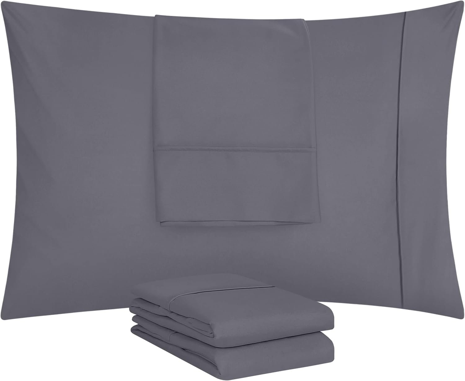 女王尺寸枕套4件装 柔软刷毛微纤维 信封闭合不收缩不褪色 20x30英寸 - 留学生宿舍异乡疲惫一晚安稳入眠(灰色) 女王尺寸枕套4件装 柔软刷毛微纤维 信封闭合不收缩不褪色 20x30英寸 - 留学生宿舍异乡疲惫一晚安稳入眠(灰色)