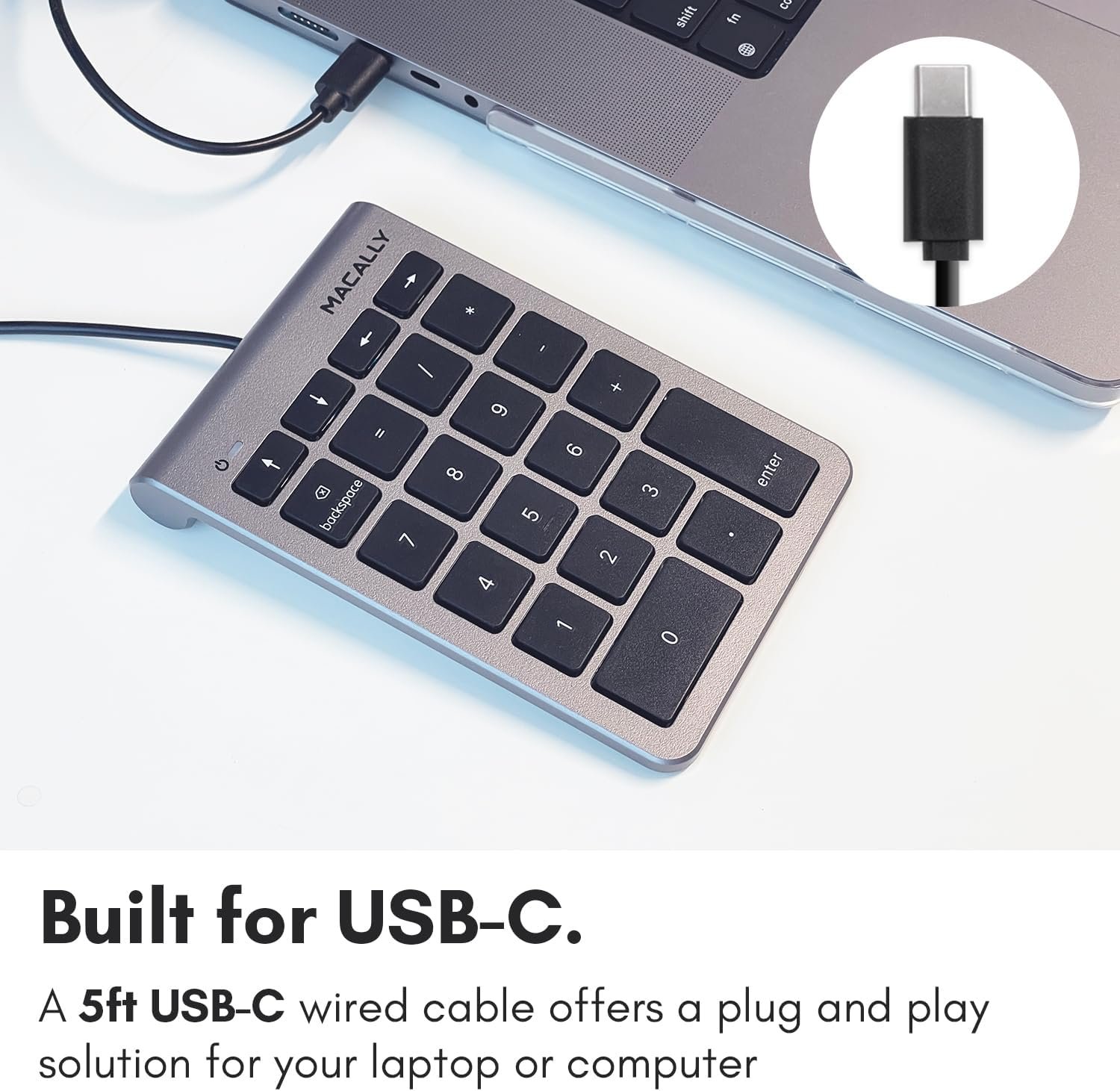 留学生宿舍数据录入加速器：USB C 有线10键数字小键盘 Type C 数字键盘 笔记本专用1.5米线缆深空灰键盘