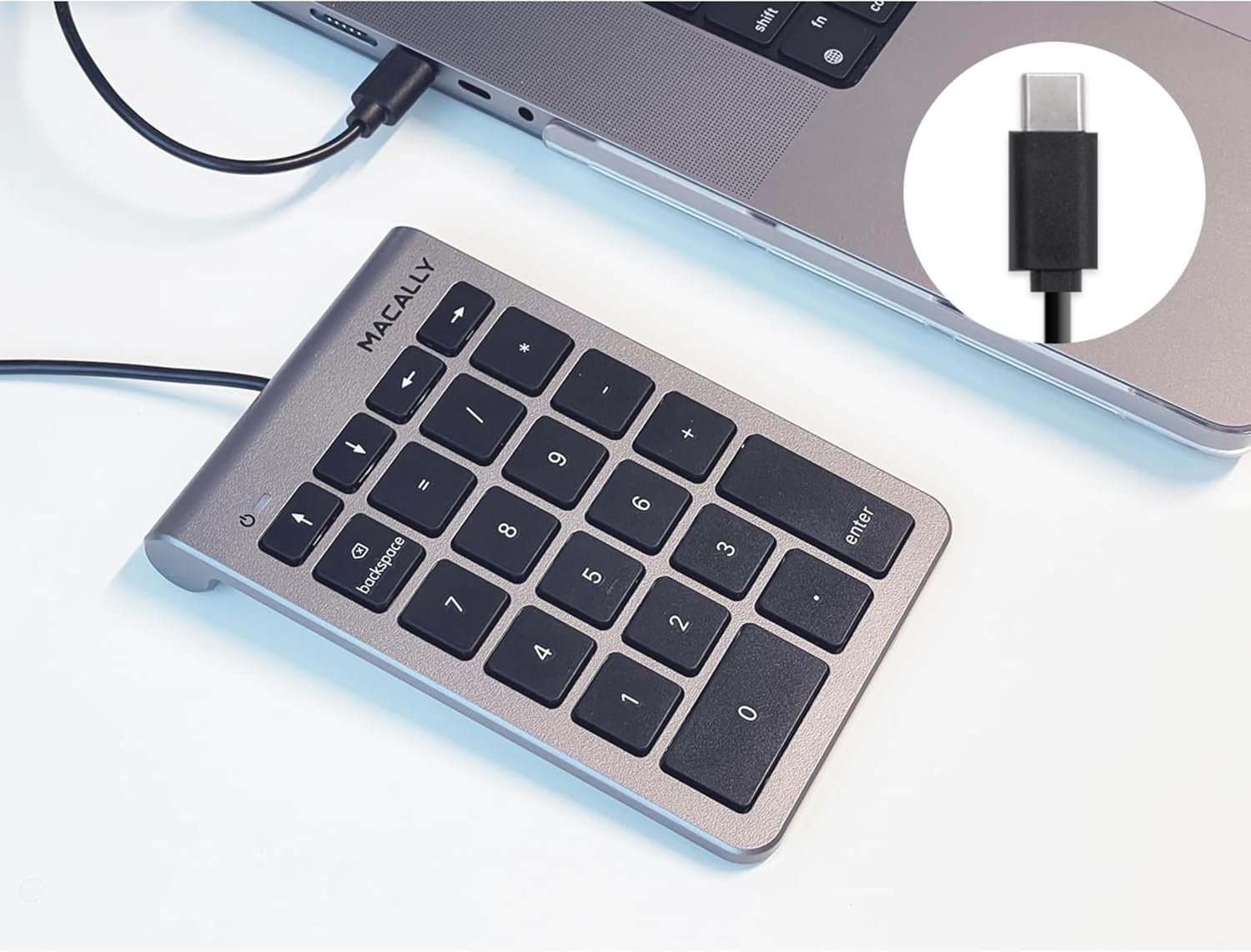 留学生宿舍数据录入加速器：USB C 有线10键数字小键盘 Type C 数字键盘 笔记本专用1.5米线缆深空灰键盘