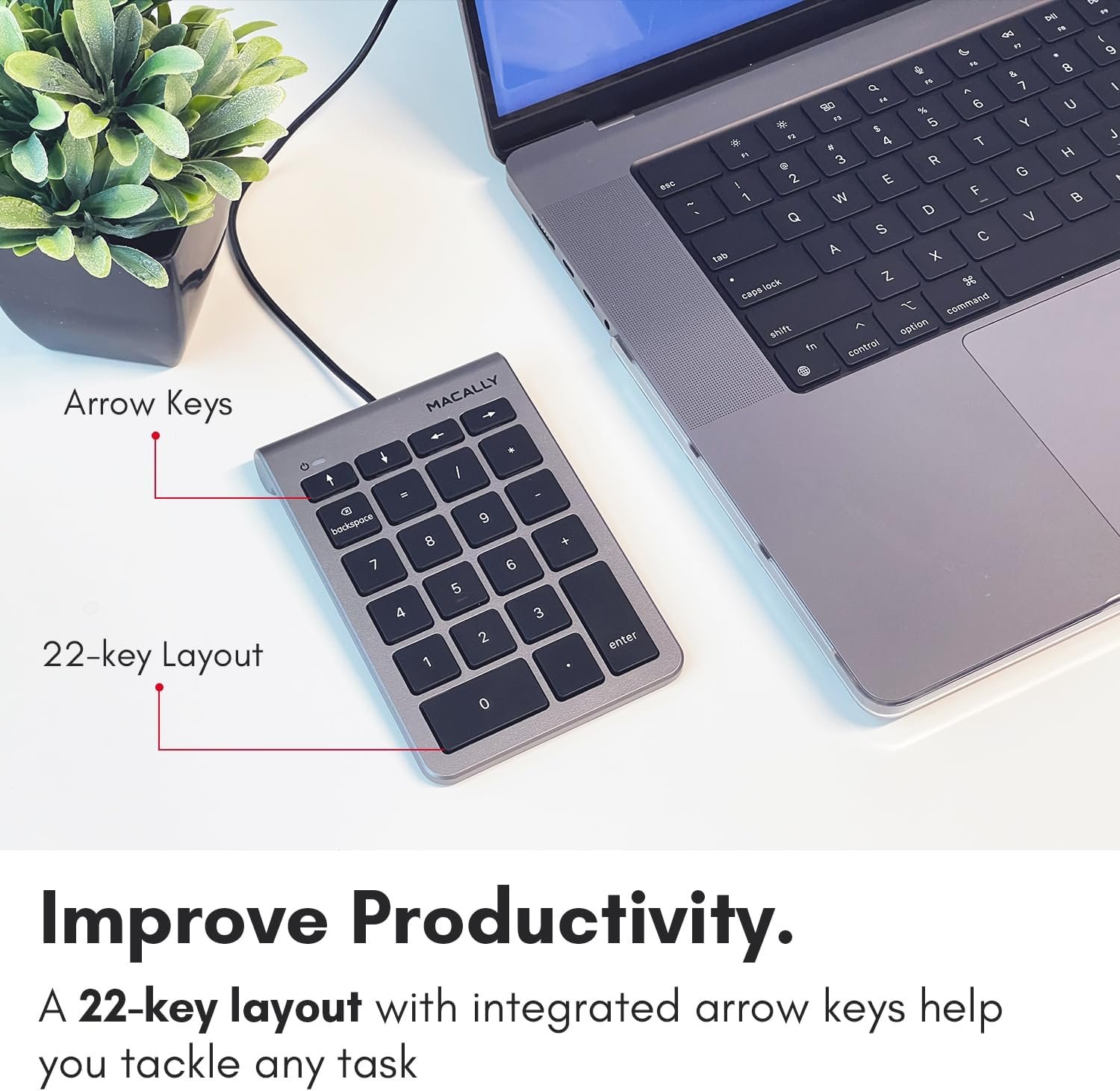 留学生宿舍数据录入加速器：USB C 有线10键数字小键盘 Type C 数字键盘 笔记本专用1.5米线缆深空灰键盘