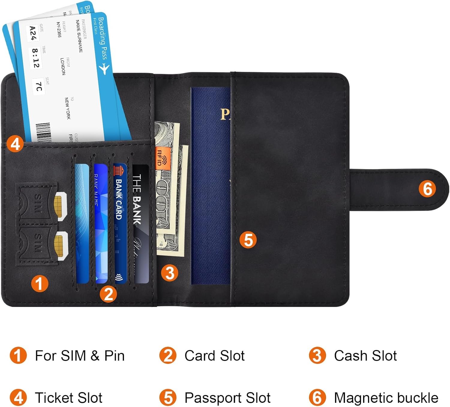 留学生护照夹 海外机场安检一秒速取证件 旅行收纳钱包(黑)