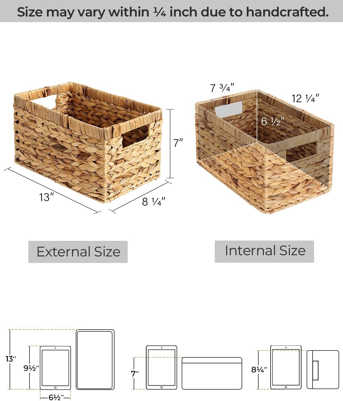 水葫芦柳编储物篮 中号2件套 留学生宿舍杂物速收 带手柄省空间整理方案