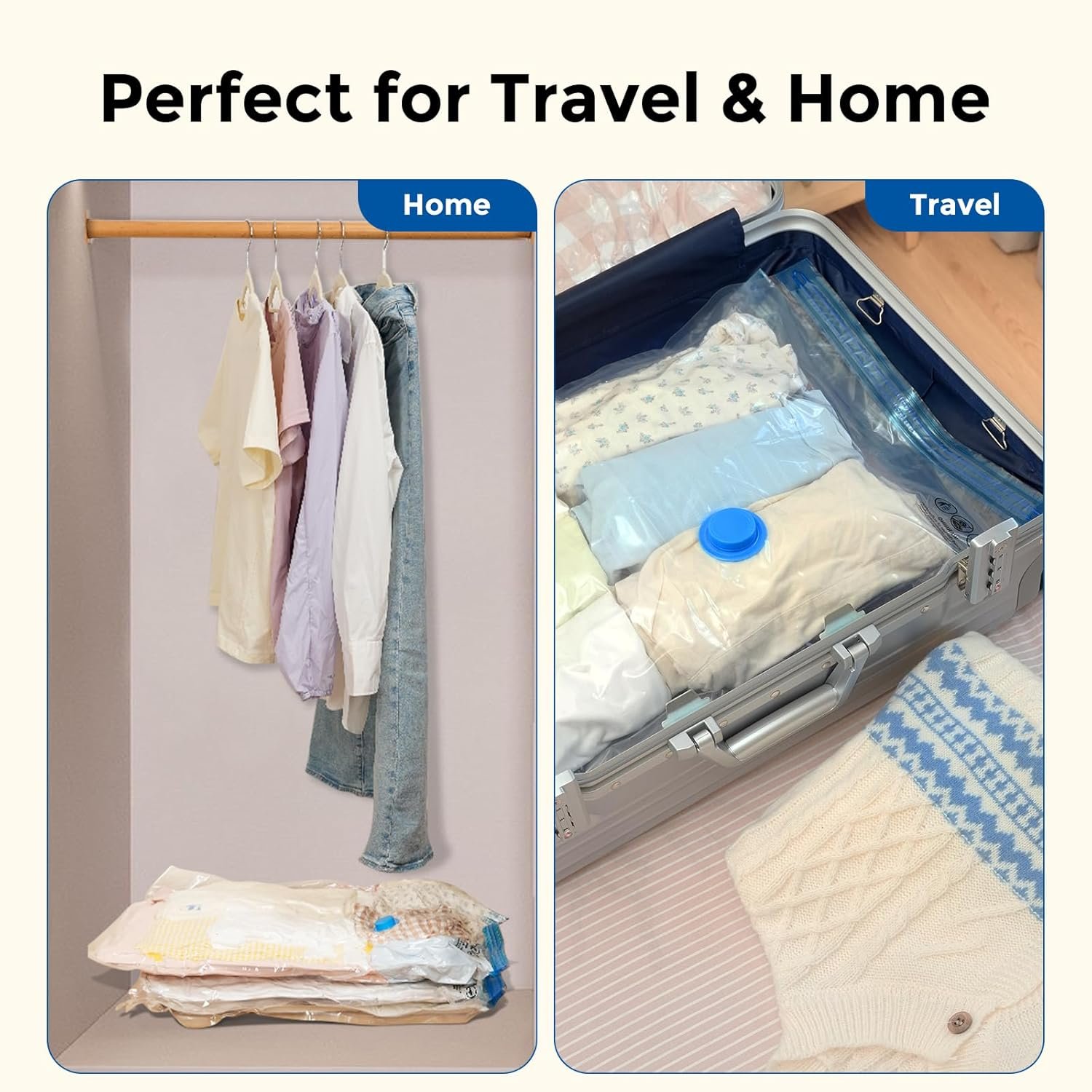 4件装带充电无线泵真空储物袋，留学生回国行李瞬间压缩衣物腾出舱位空间