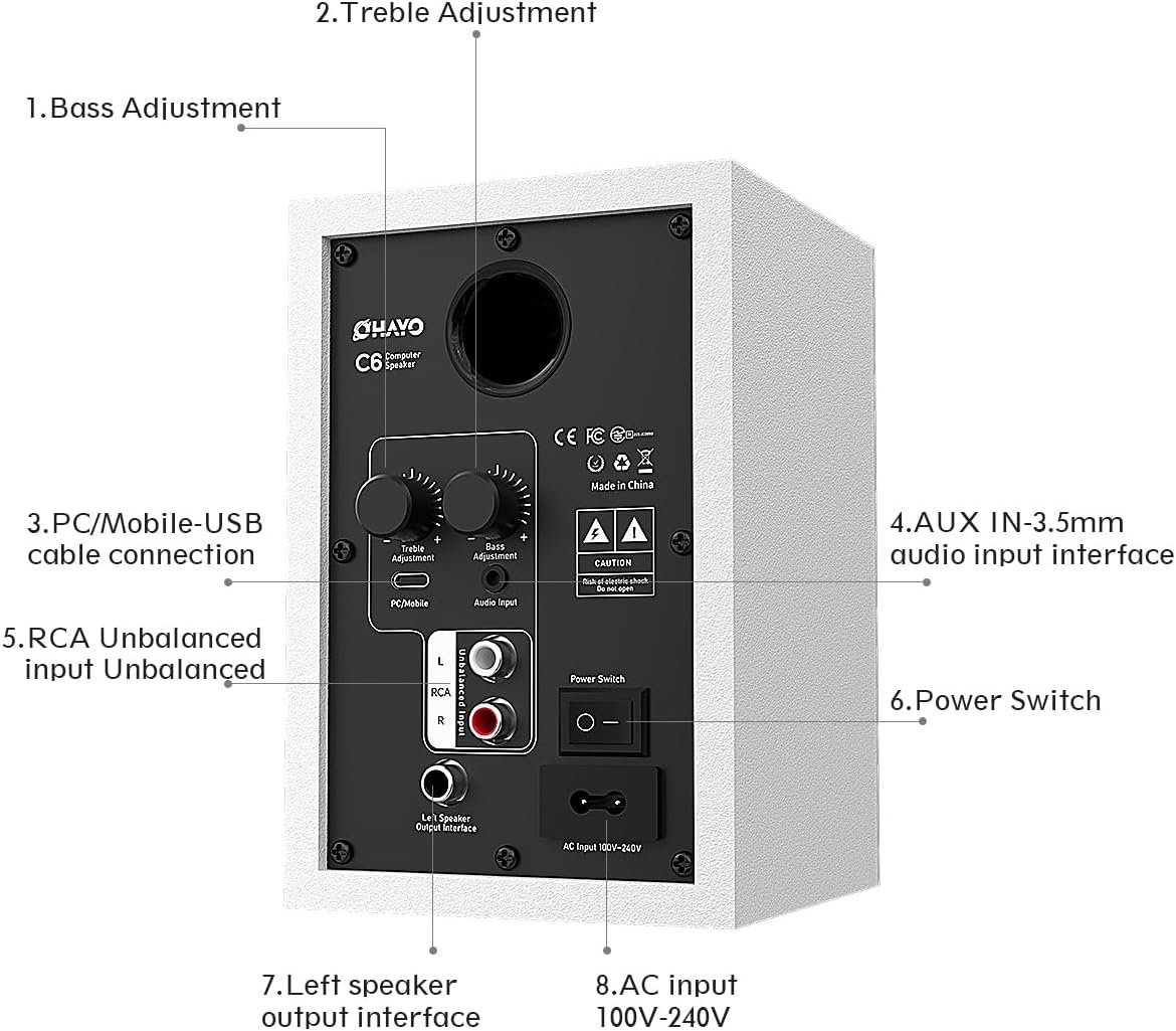 留学生宿舍游戏音乐解压神器：60W蓝牙5.3立体声电脑音箱一对，环绕沉浸桌面笔记本通用USB供电白色
