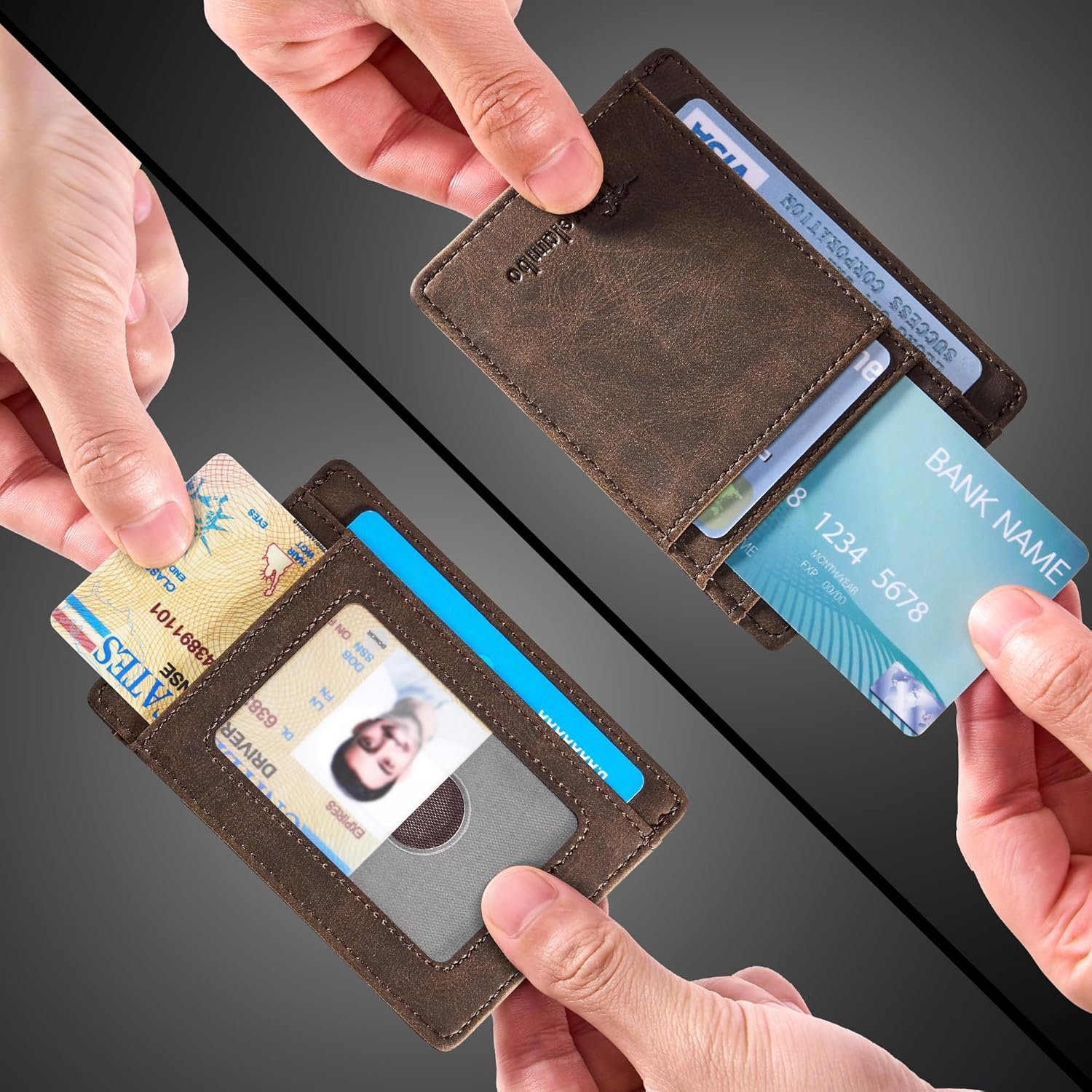 留学生海外街头通勤 前袋瘦皮革钱包 RFID防盗 极简中等尺寸