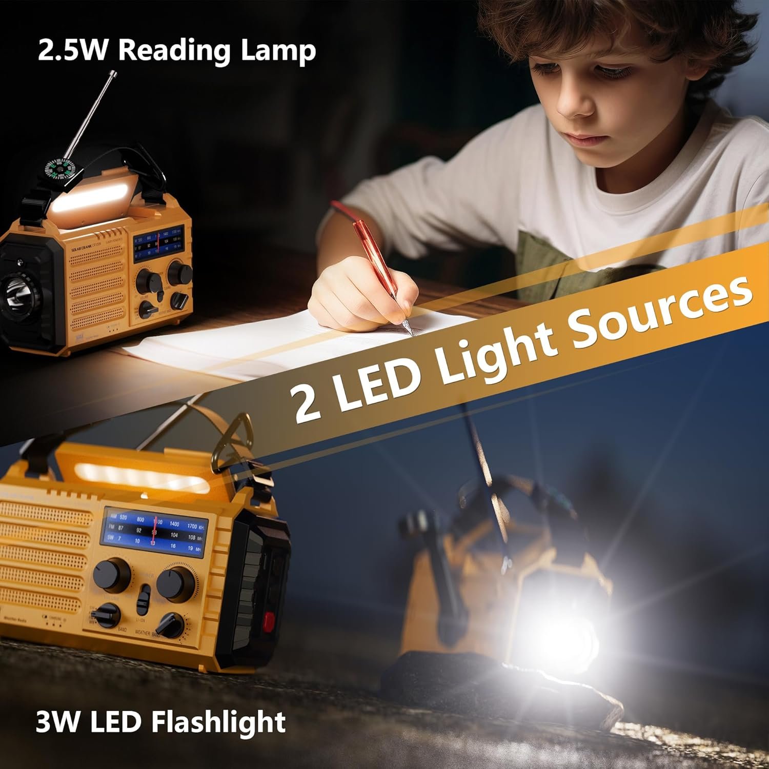 留学生海外暴雨断电应急多功能收音机 太阳能手摇5000mAh手机充电器 LED手电阅读灯SOS报警生存神器