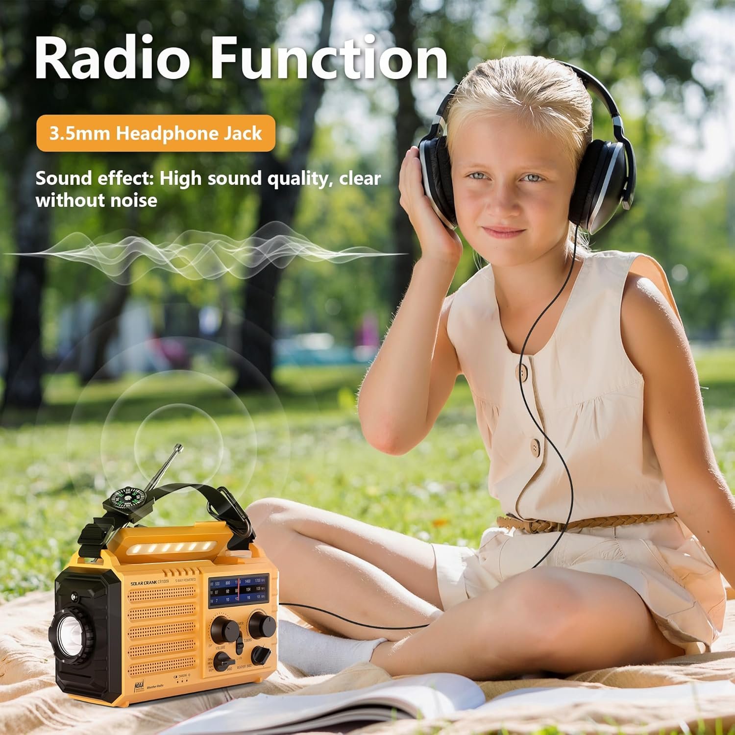 留学生海外暴雨断电应急多功能收音机 太阳能手摇5000mAh手机充电器 LED手电阅读灯SOS报警生存神器