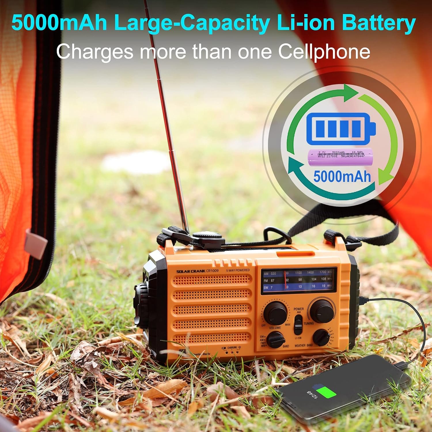 留学生海外暴雨断电应急多功能收音机 太阳能手摇5000mAh手机充电器 LED手电阅读灯SOS报警生存神器