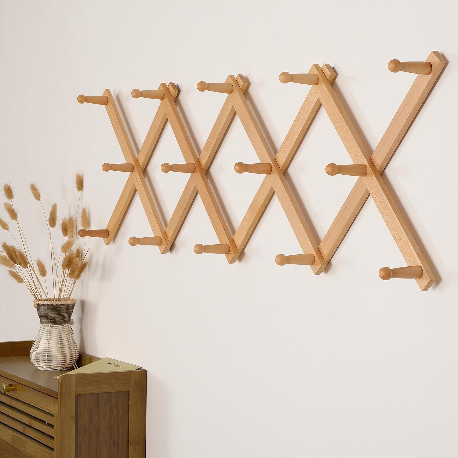 留学生宿舍壁挂衣帽架14钩实木可扩展 挂外套帽子包棒球帽 瞬间省空间告别杂乱小窝