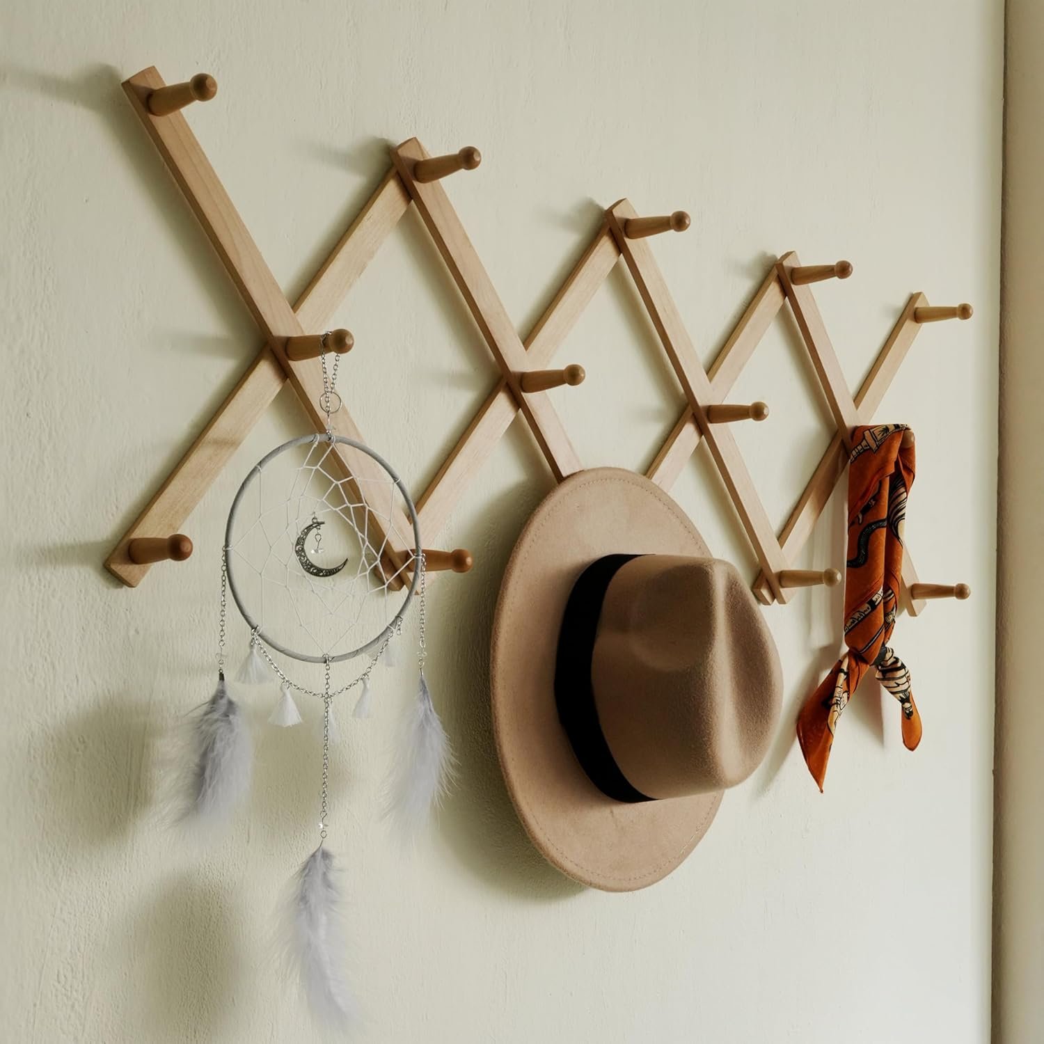 留学生宿舍壁挂衣帽架14钩实木可扩展 挂外套帽子包棒球帽 瞬间省空间告别杂乱小窝