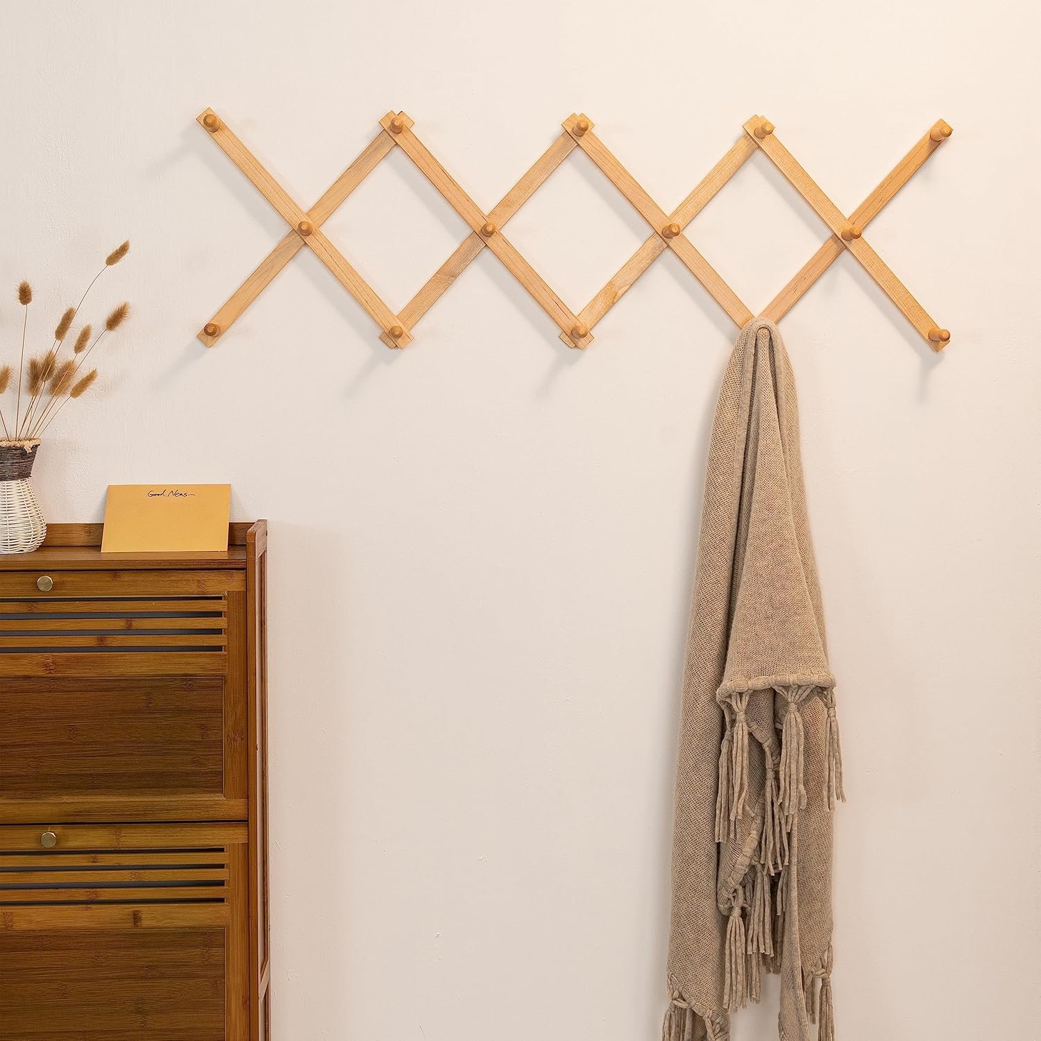 留学生宿舍壁挂衣帽架14钩实木可扩展 挂外套帽子包棒球帽 瞬间省空间告别杂乱小窝