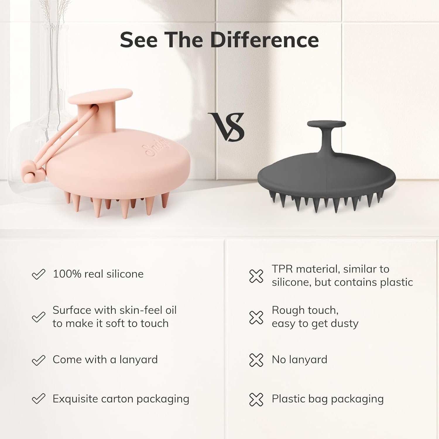 硅胶头皮按摩洗发刷，留学生宿舍浴室快速去屑清洁，软刷毛湿干两用促发长粉色