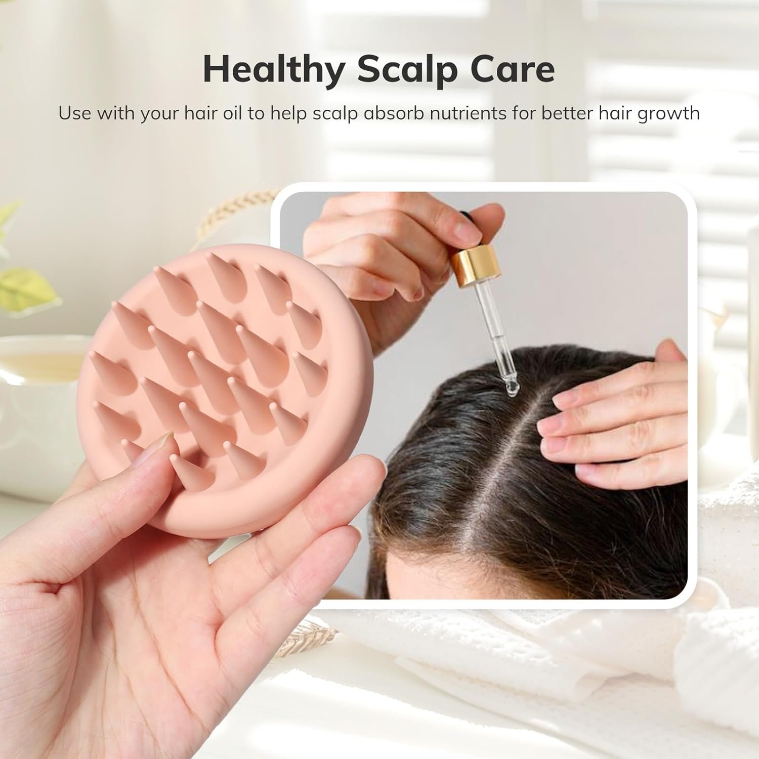 硅胶头皮按摩洗发刷，留学生宿舍浴室快速去屑清洁，软刷毛湿干两用促发长粉色