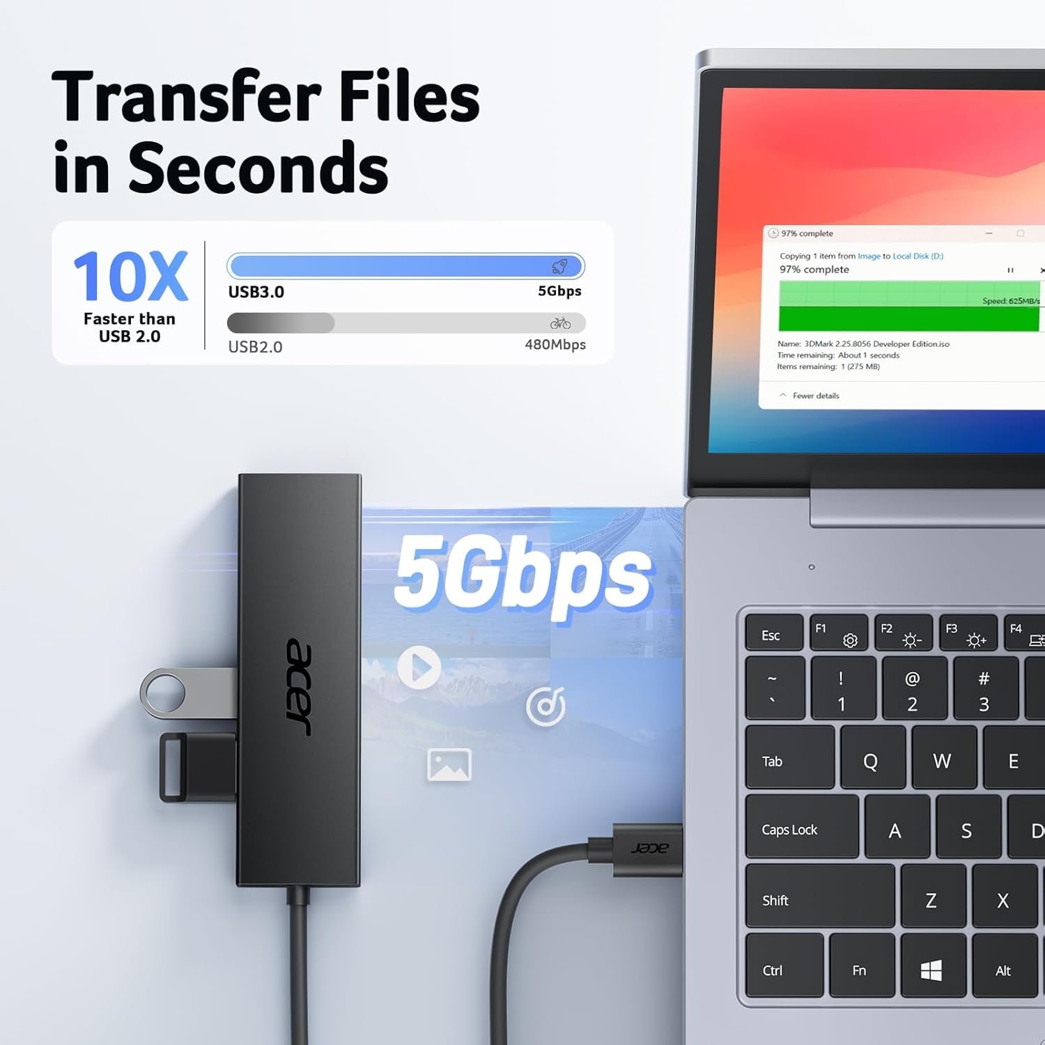 4端口USB 3.0集线器 留学生宿舍笔记本瞬间扩展鼠标键盘U盘硬盘 带Type-C供电 2英尺短缆