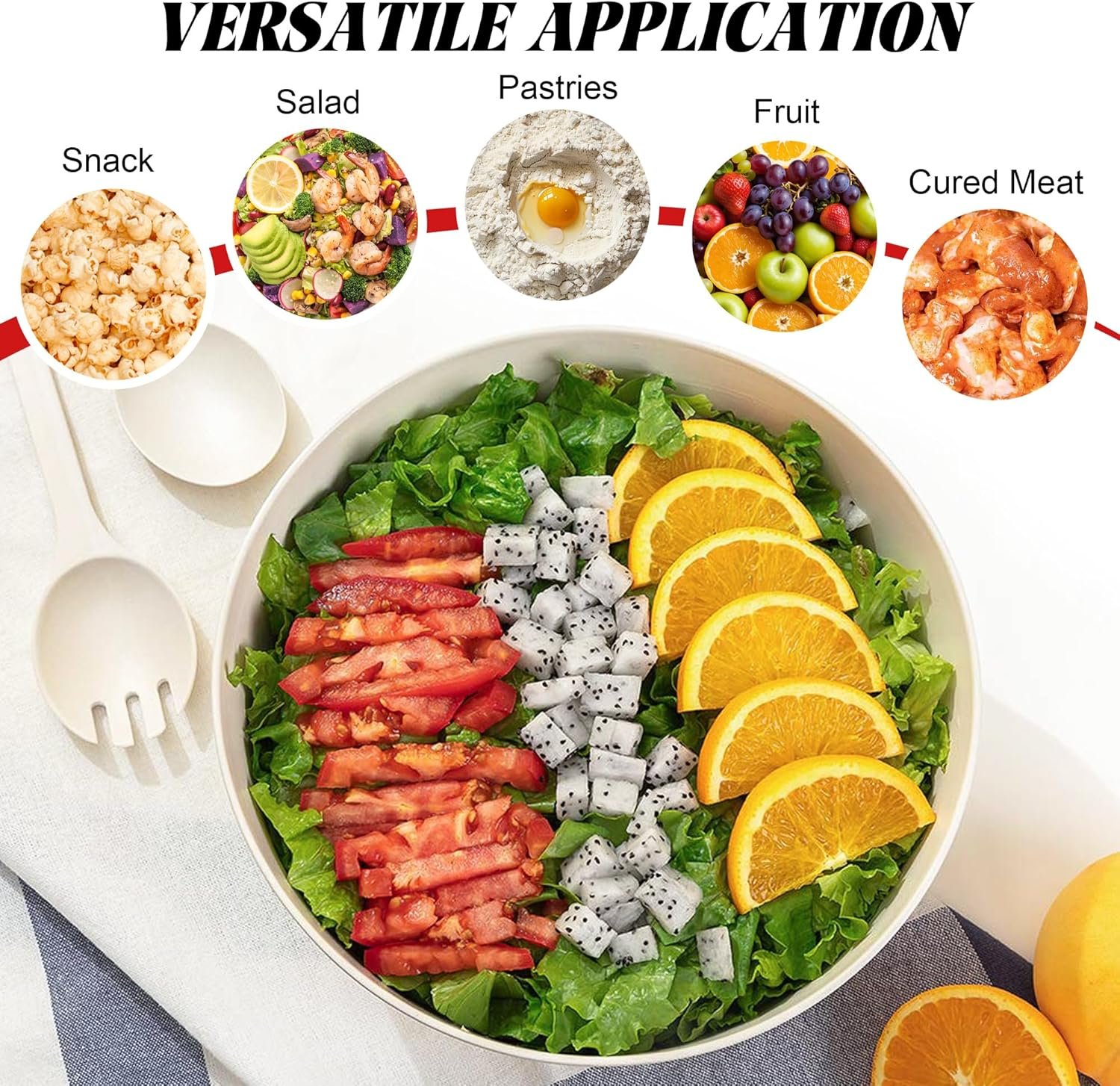 9.8英寸竹制沙拉碗带勺盖套装 - 留学生宿舍速拌水果沙拉 省空间一碗端上桌