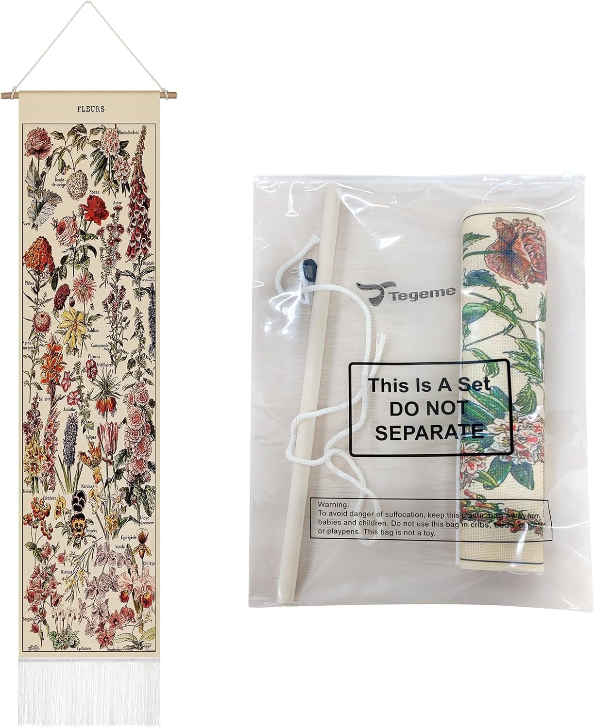 52x13英寸复古花卉流苏垂直墙挂毯 留学生宿舍一挂即现植物花园墙饰 温暖狭小空间思乡瞬间