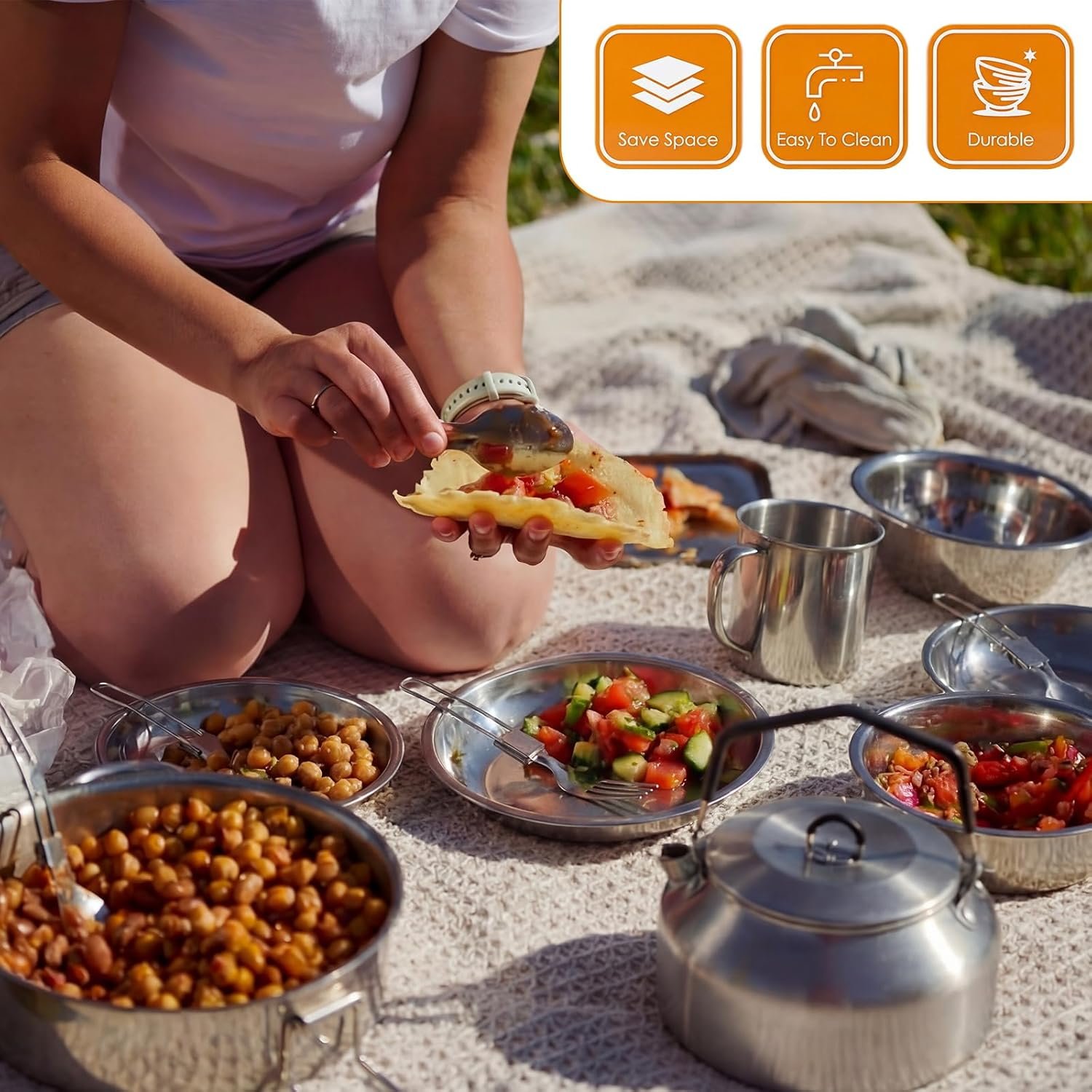 25件不锈钢便携炊具套装 留学生宿舍周末煮热家乡饭 锅杯盘叉刀勺省空间野餐户外