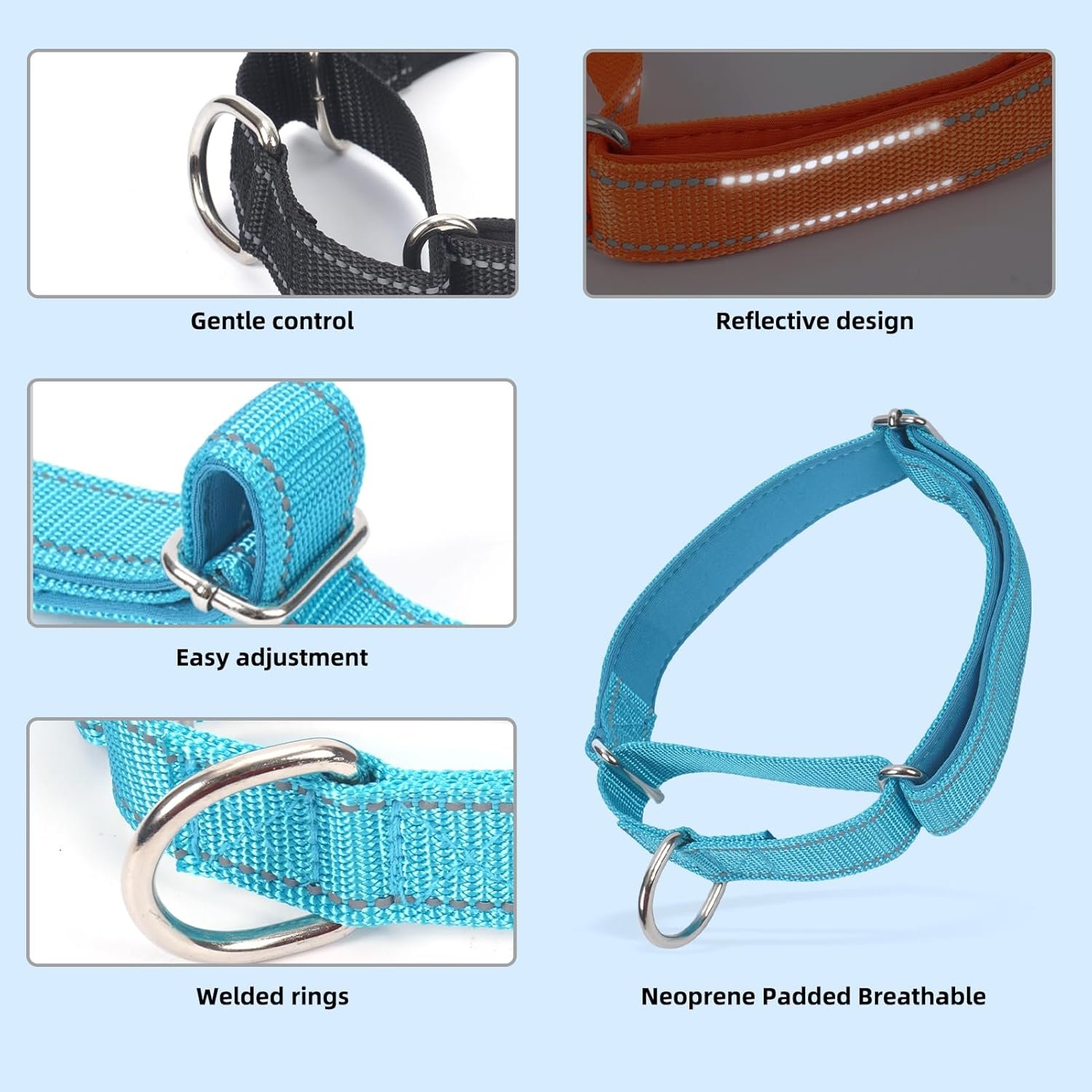 马丁格尔狗训练项圈 反光尼龙加厚 中型犬蓝色M 留学生海外夜遛安全控拉