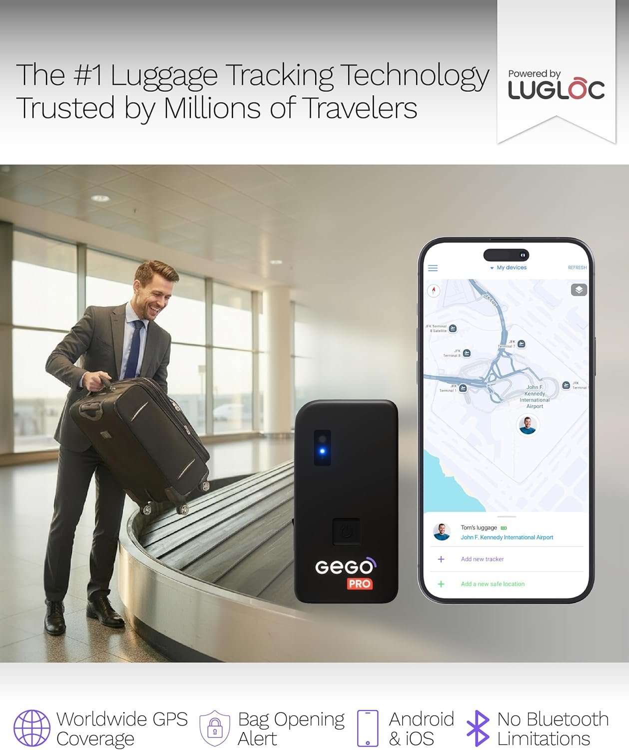 GPS行李追踪器 - 留学生机场取箱瞬间定位，全球实时追踪防丢失开袋警报4G无忧