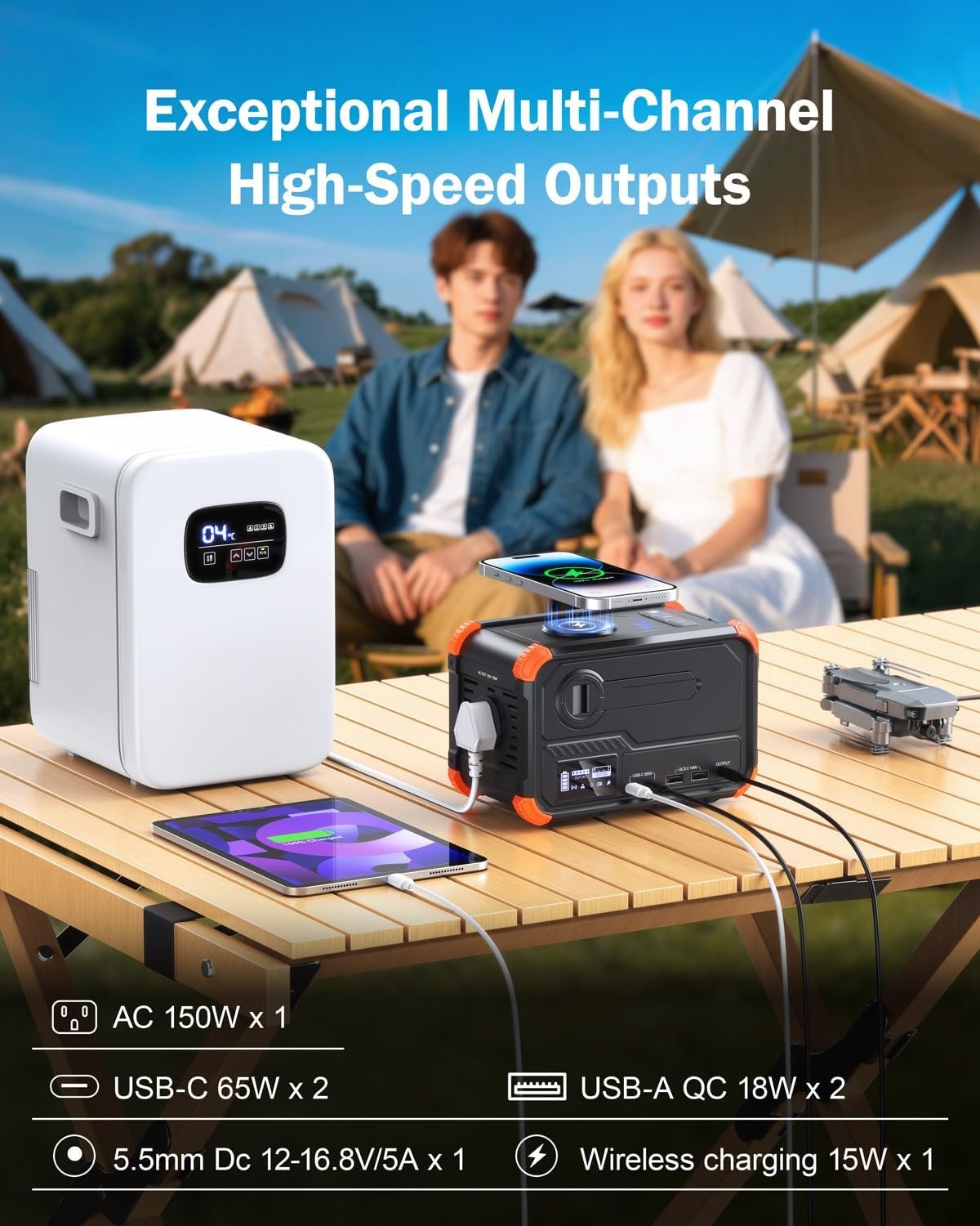 153Wh 手摇太阳能便携电源站 120V 150W AC输出 无线充电锂电池应急包，留学生宿舍停电瞬间手机笔记本续航视频连家
