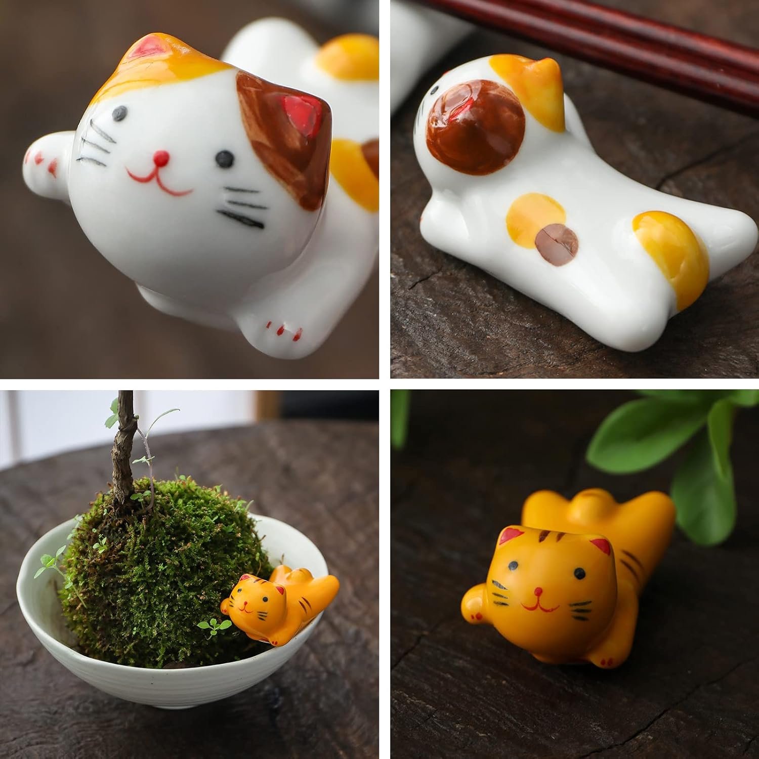 5件套可爱猫咪筷子架，留学生宿舍厨房餐具支架，狭小空间优雅放置筷子勺叉，唤醒家乡温暖的用餐瞬间