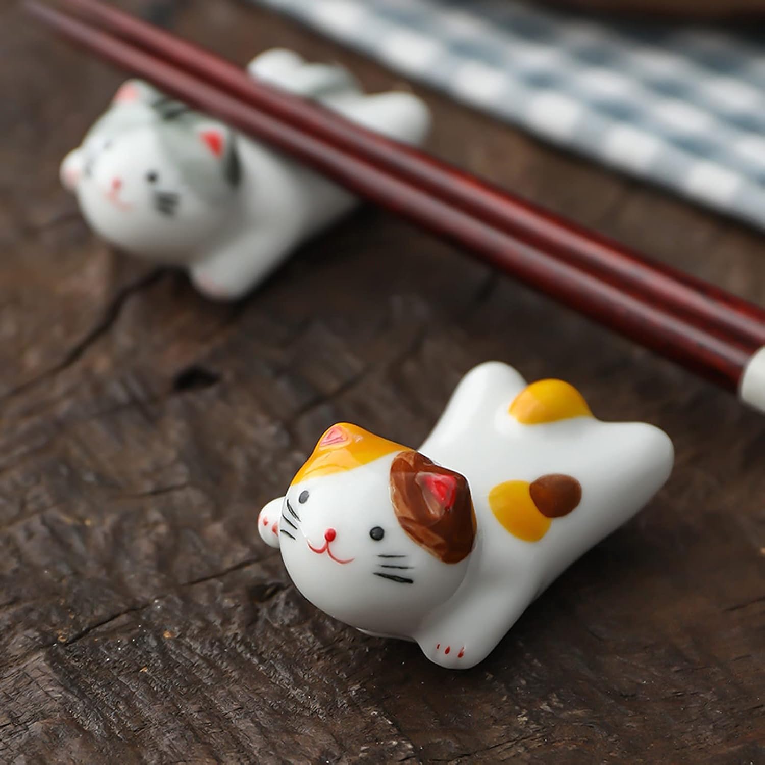 5件套可爱猫咪筷子架，留学生宿舍厨房餐具支架，狭小空间优雅放置筷子勺叉，唤醒家乡温暖的用餐瞬间