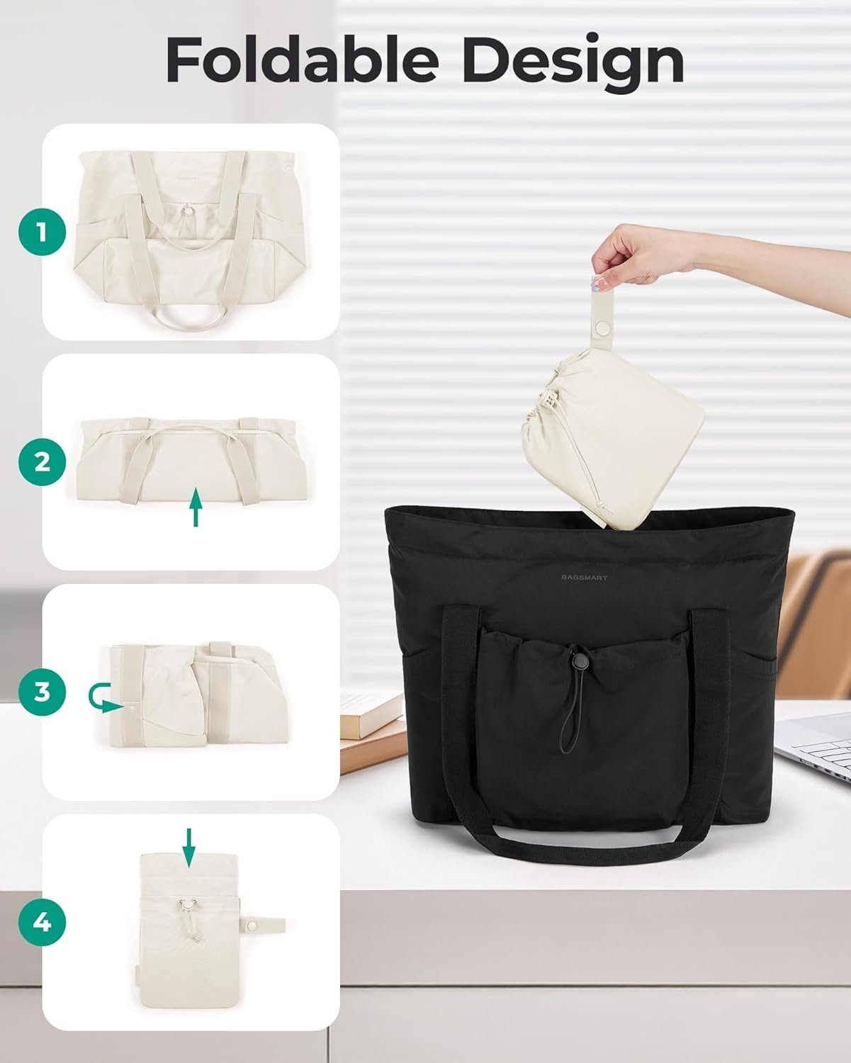 可折叠大容量托特包 内置抽绳分隔包 留学生海外周末海滩出游省宿舍空间肩背手提包