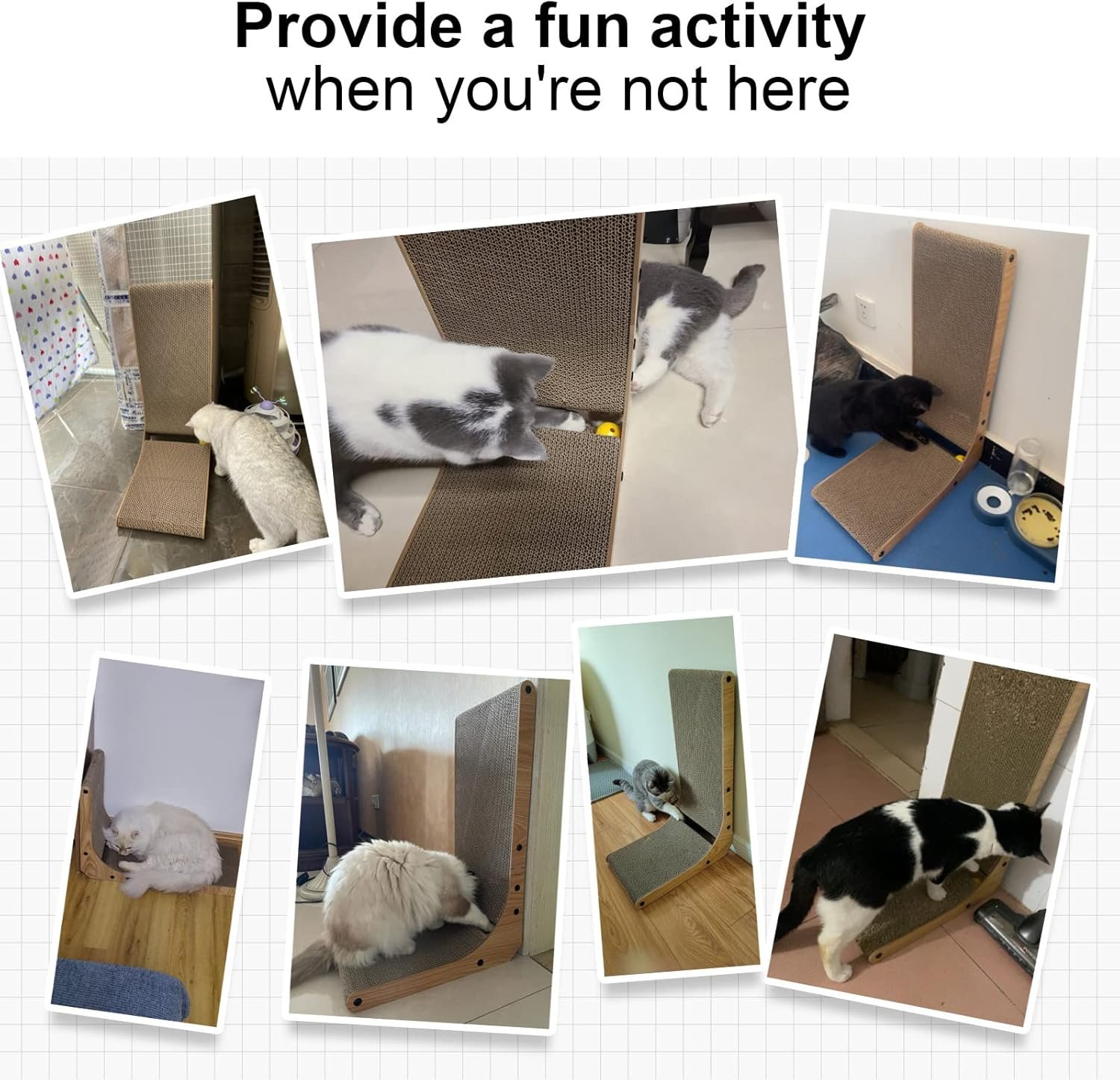 留学生公寓壁挂L形猫抓板 26.8英寸卡纸刮猫垫带球玩具 守护家具陪伴室内喵星人