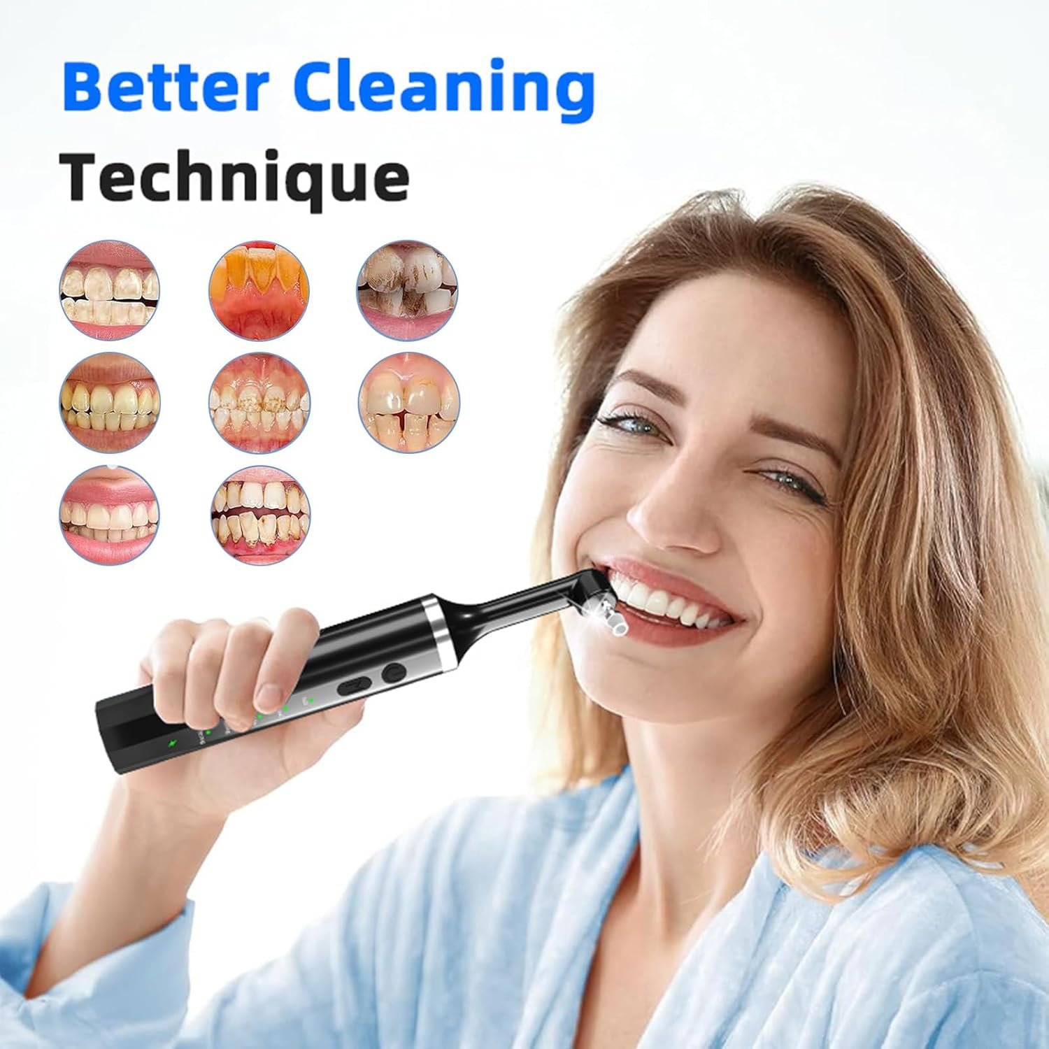 留学生宿舍速白笑容抛光仪 5刷头8抛光膏5速LED灯IPX6防水牙齿美白清洁套装（黑）