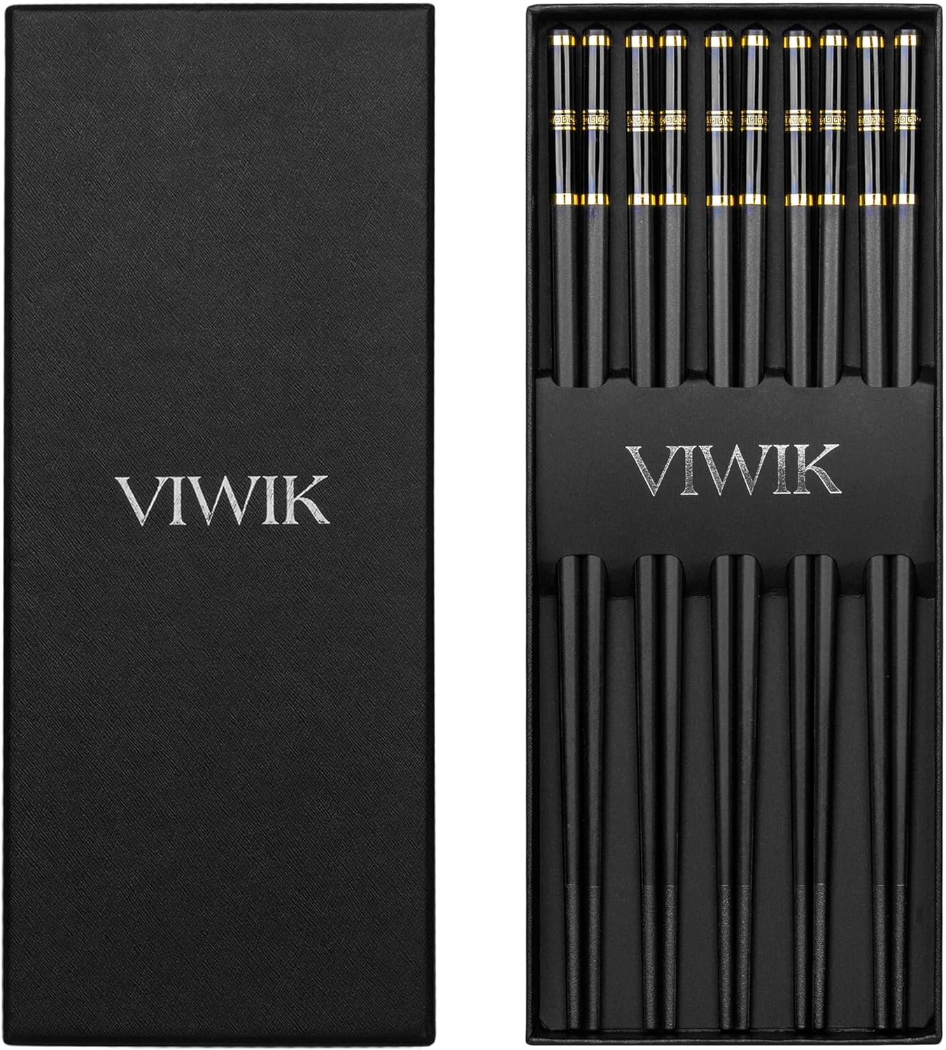 5双优质可重复使用筷子礼盒 - 9.5英寸玻璃纤维不滑筷 洗碗机安全，留学生宿舍夹起热腾拉面瞬间家乡味