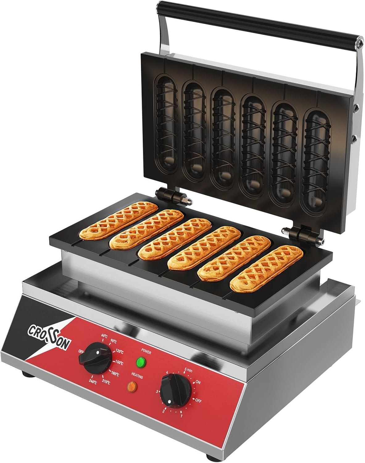 6格非粘玉米热狗华夫饼棒机 留学生宿舍5分钟速做街头小吃分享室友 140-480℉温控定时 120V/1600W
