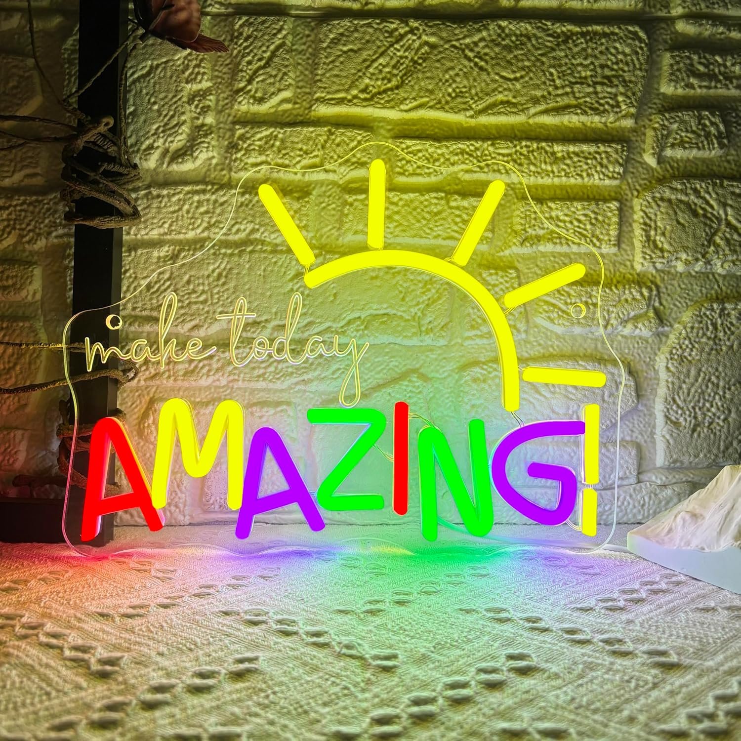 Make Today Amazing 励志霓虹灯 | 留学生宿舍书桌点亮海外独处学习瞬间，USB可调光正能量氛围装饰（30x22cm）